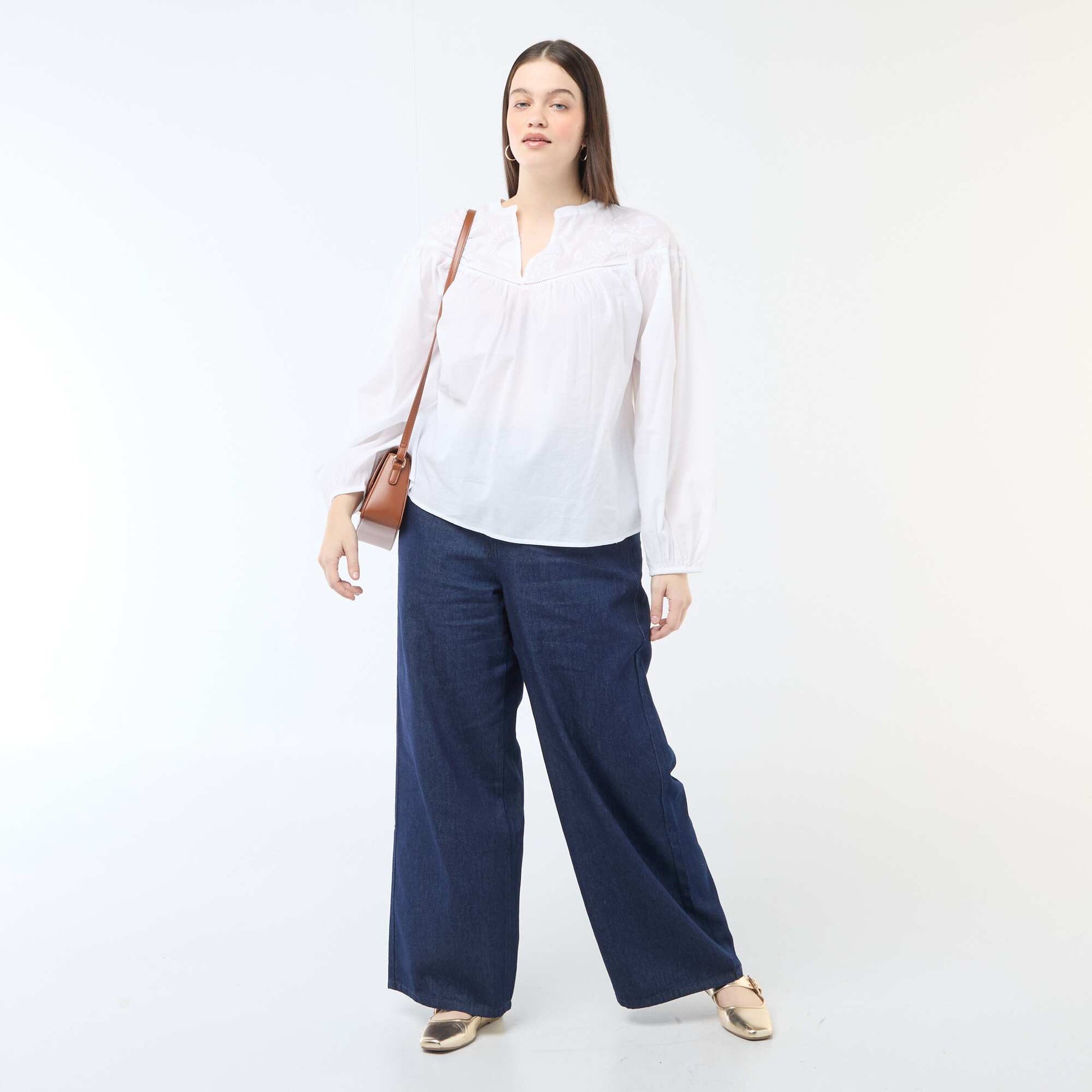 Blouse à manches longues avec broderies BLANC