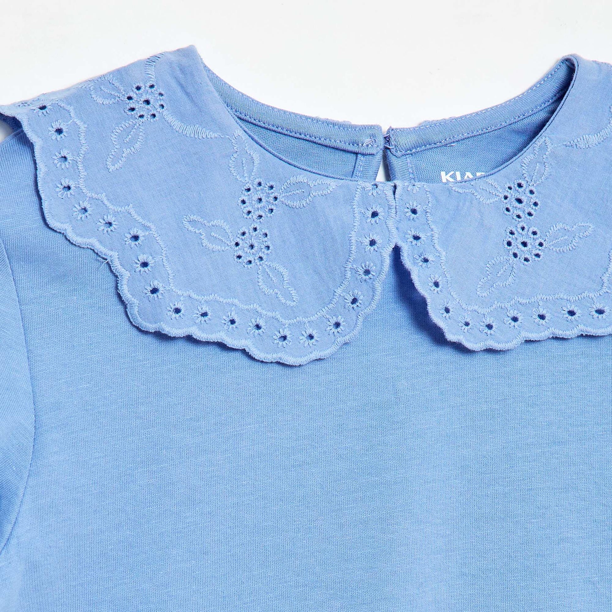 T-shirt en jersey avec col Claudine avec broderies anglaises BLEU