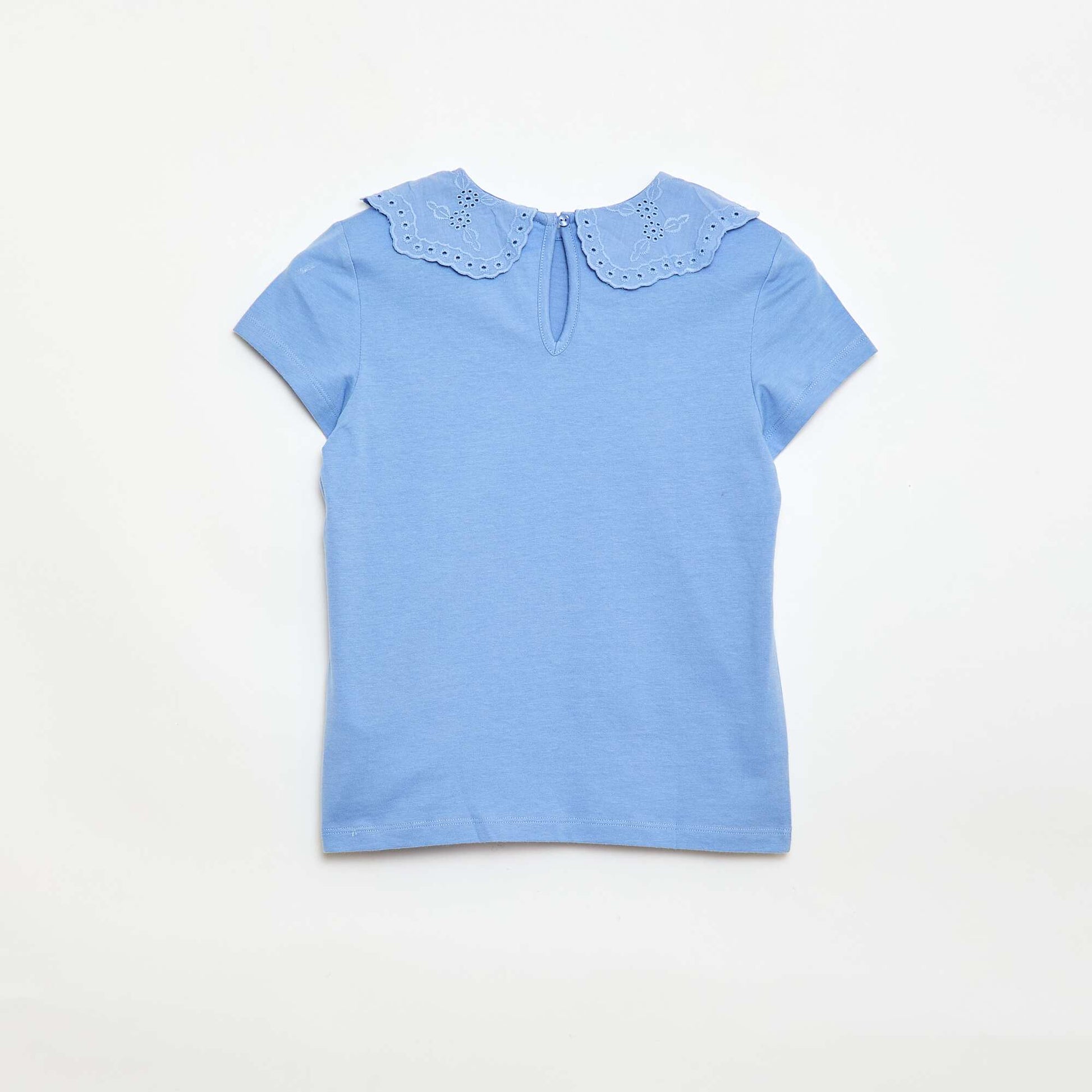 T-shirt en jersey avec col Claudine avec broderies anglaises BLEU