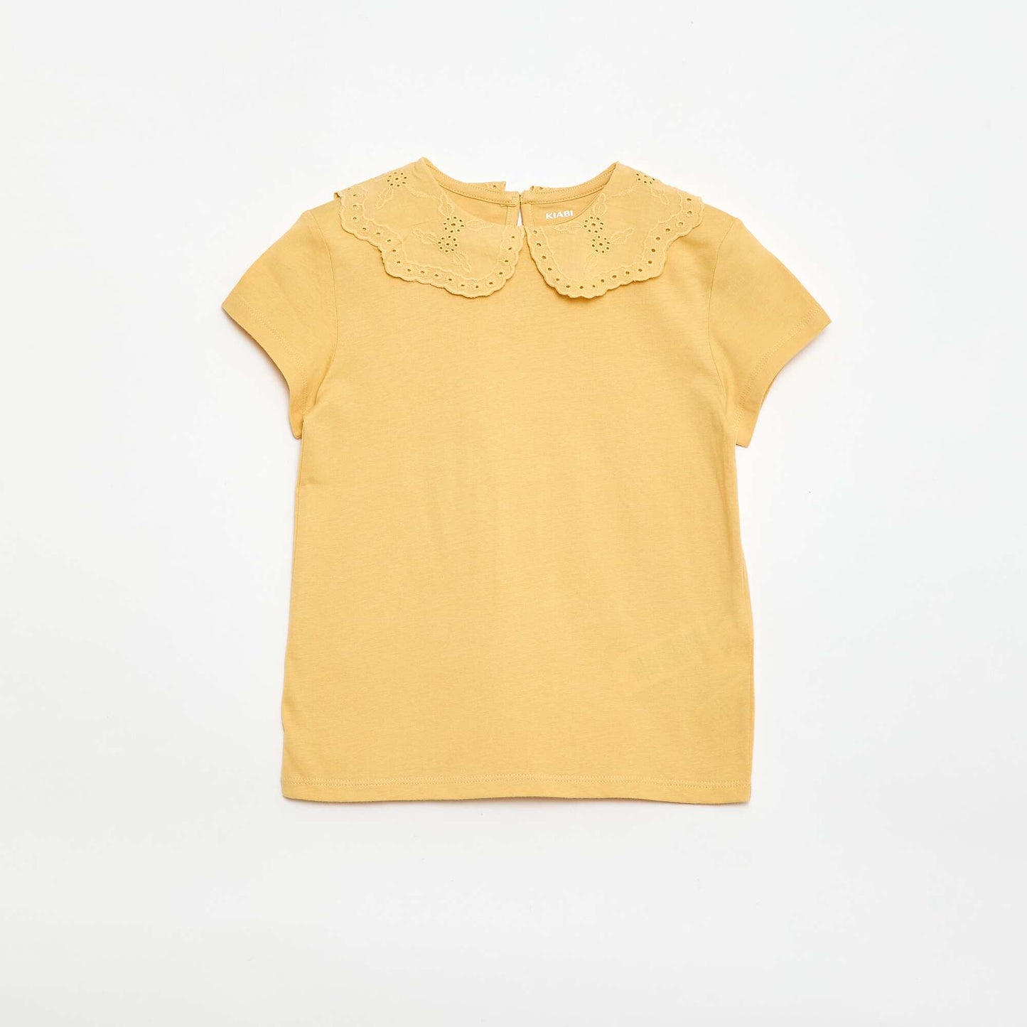 T-shirt en jersey avec col Claudine avec broderies anglaises JAUNE MOUTARDE