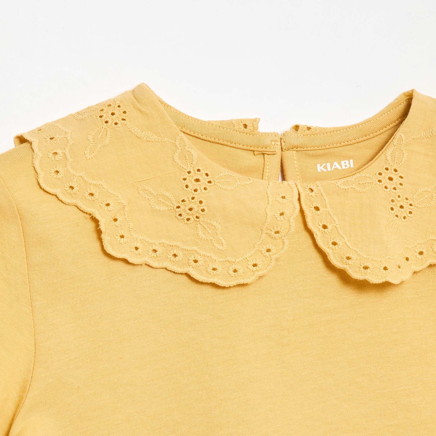 T-shirt en jersey avec col Claudine avec broderies anglaises JAUNE MOUTARDE