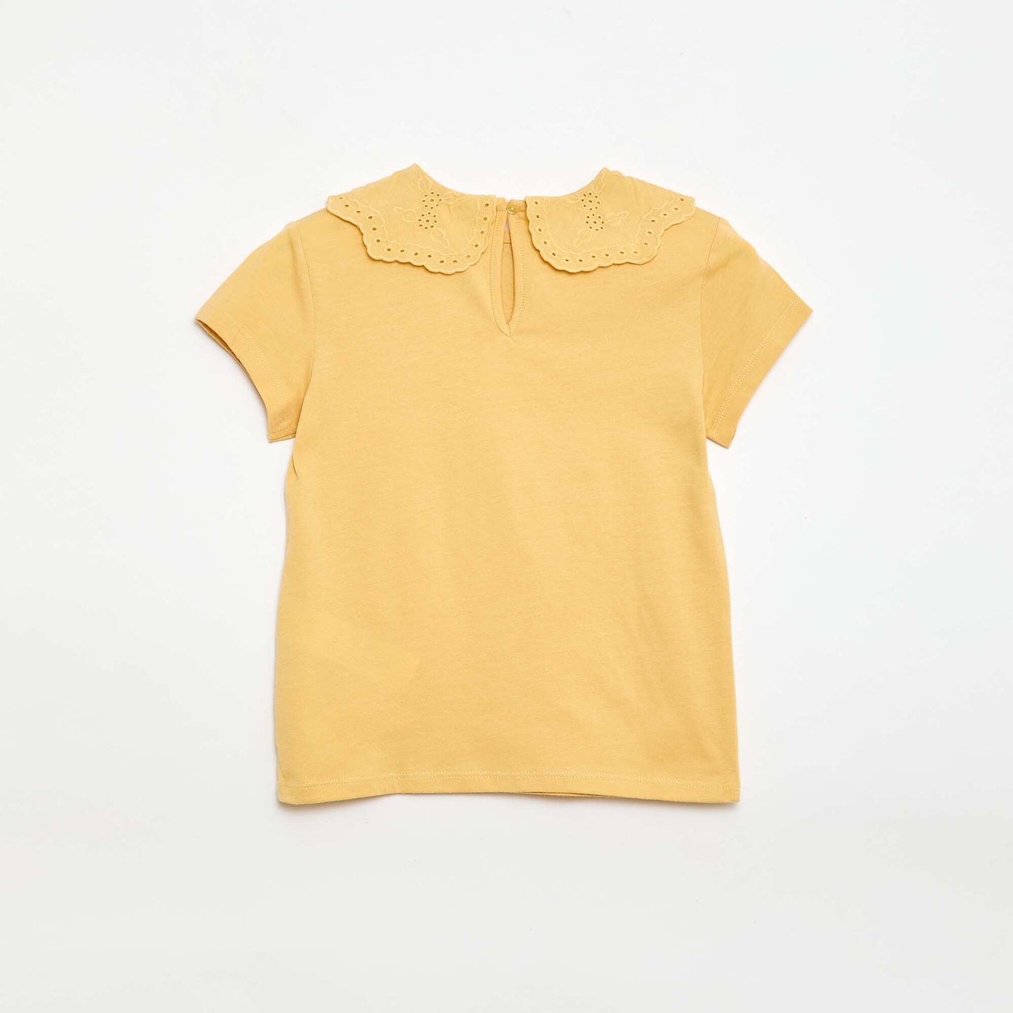 T-shirt en jersey avec col Claudine avec broderies anglaises JAUNE MOUTARDE