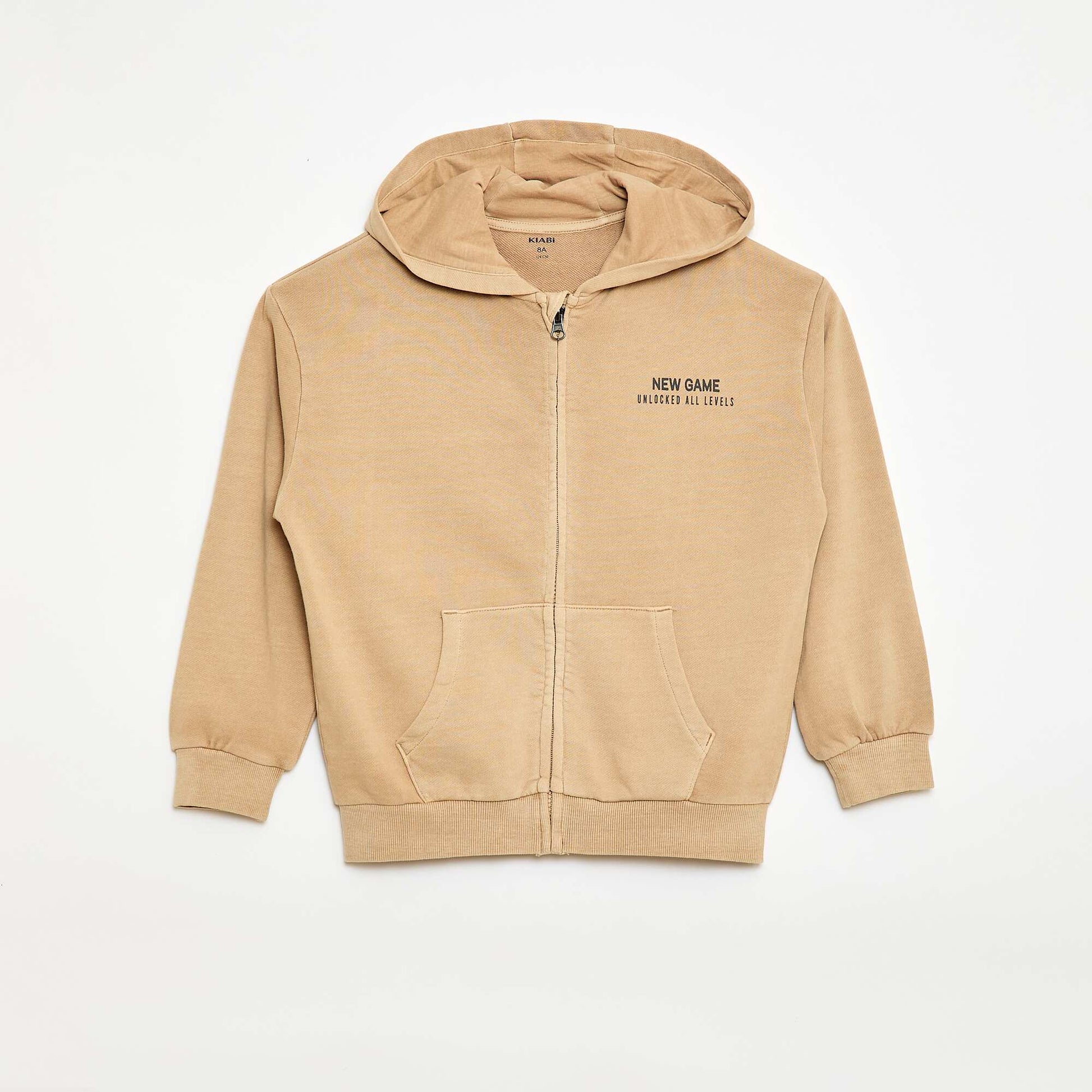 Gilet loose à capuche dos animé en coton BEIGE