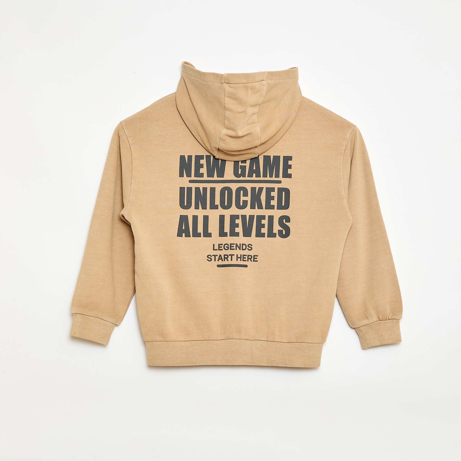 Gilet loose à capuche dos animé en coton BEIGE