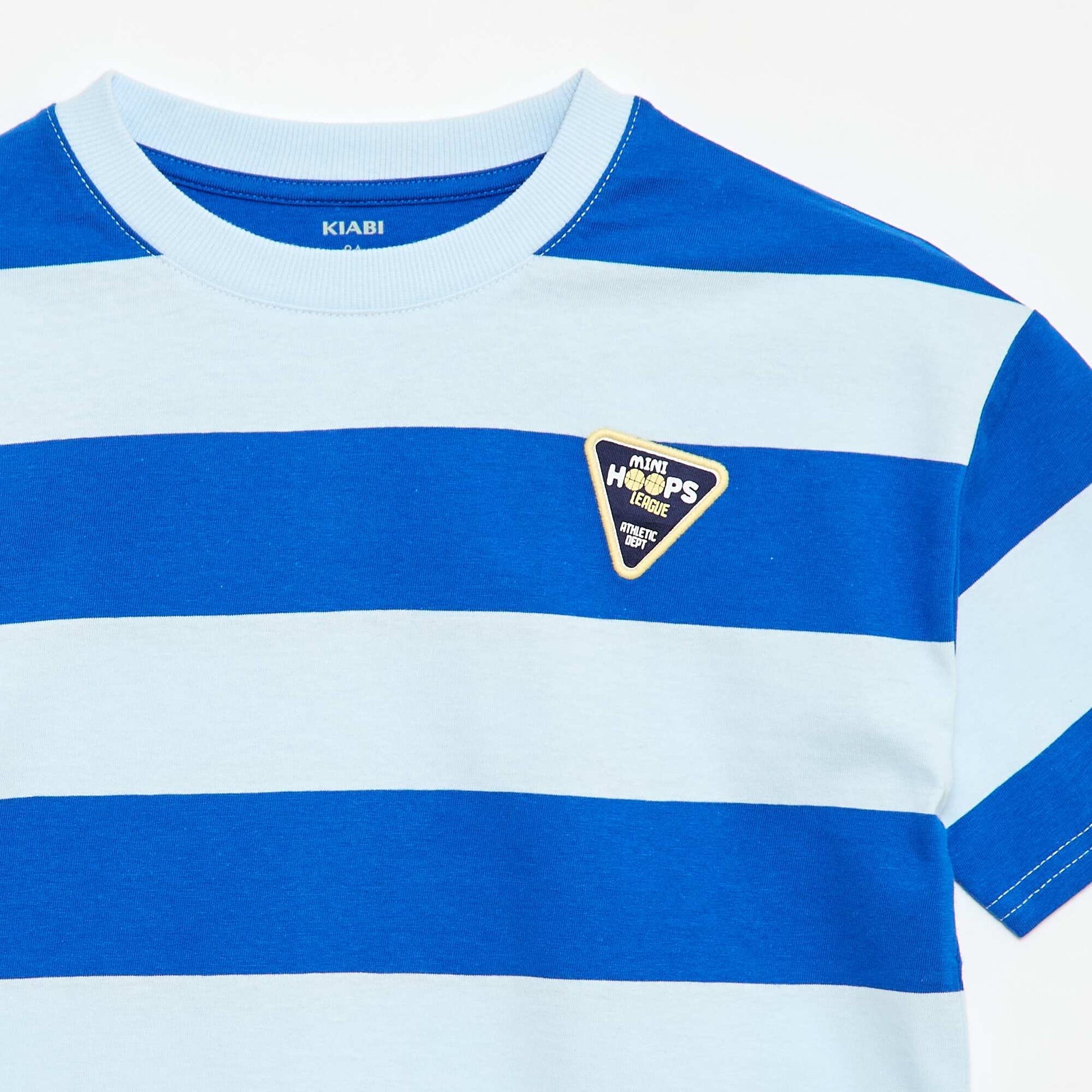 T-shirt rayé manches courtes imprimé devant BLEU