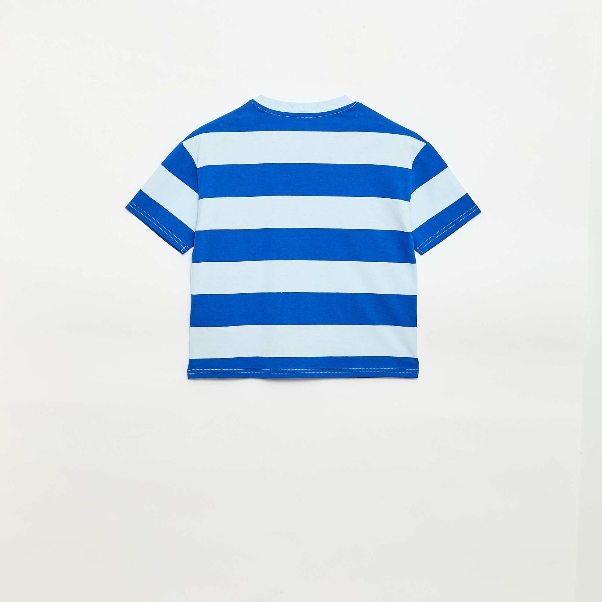 T-shirt rayé manches courtes imprimé devant BLEU