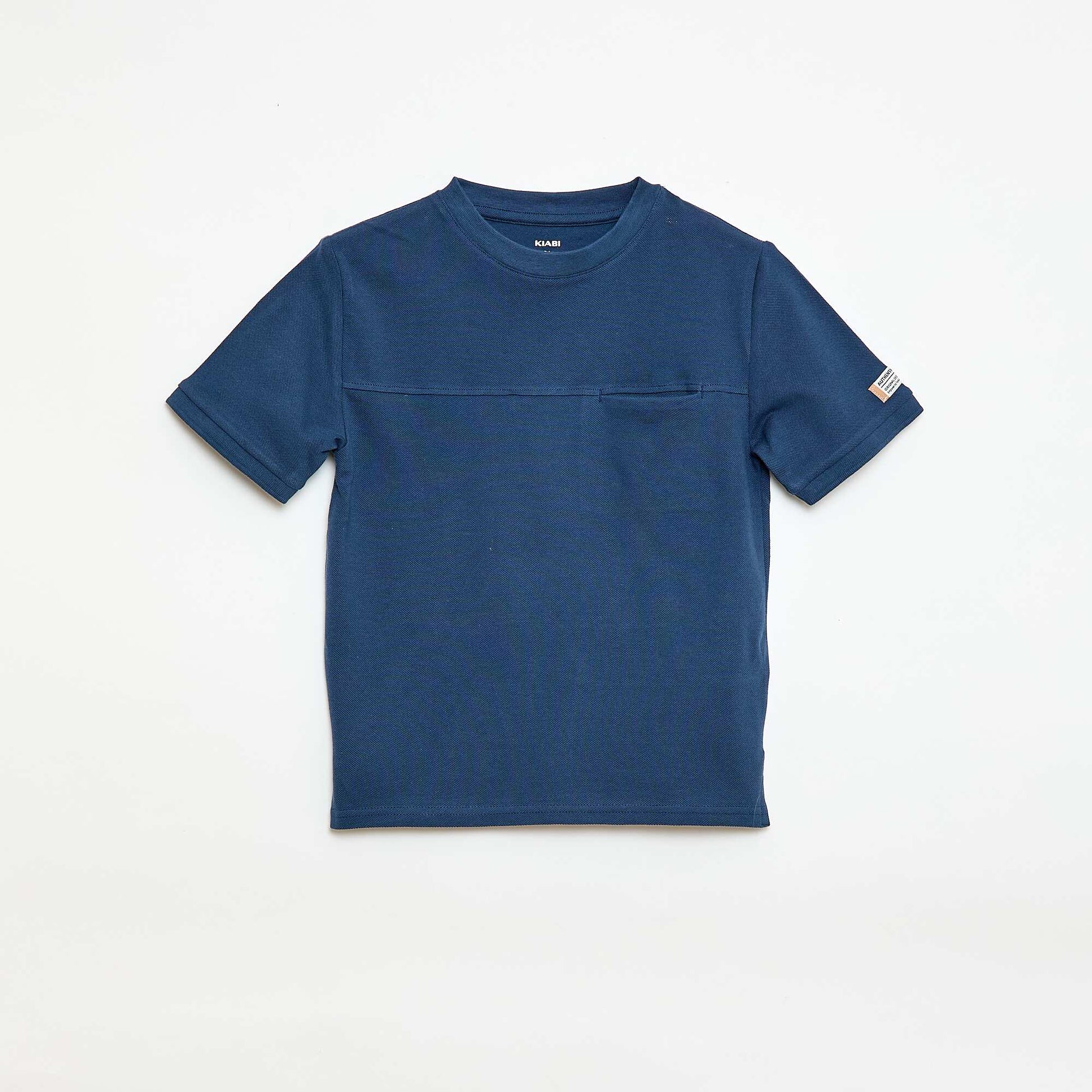 T-shirt en coton piqué à manches courtes BLEU