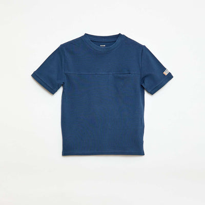 T-shirt en coton piqué à manches courtes BLEU