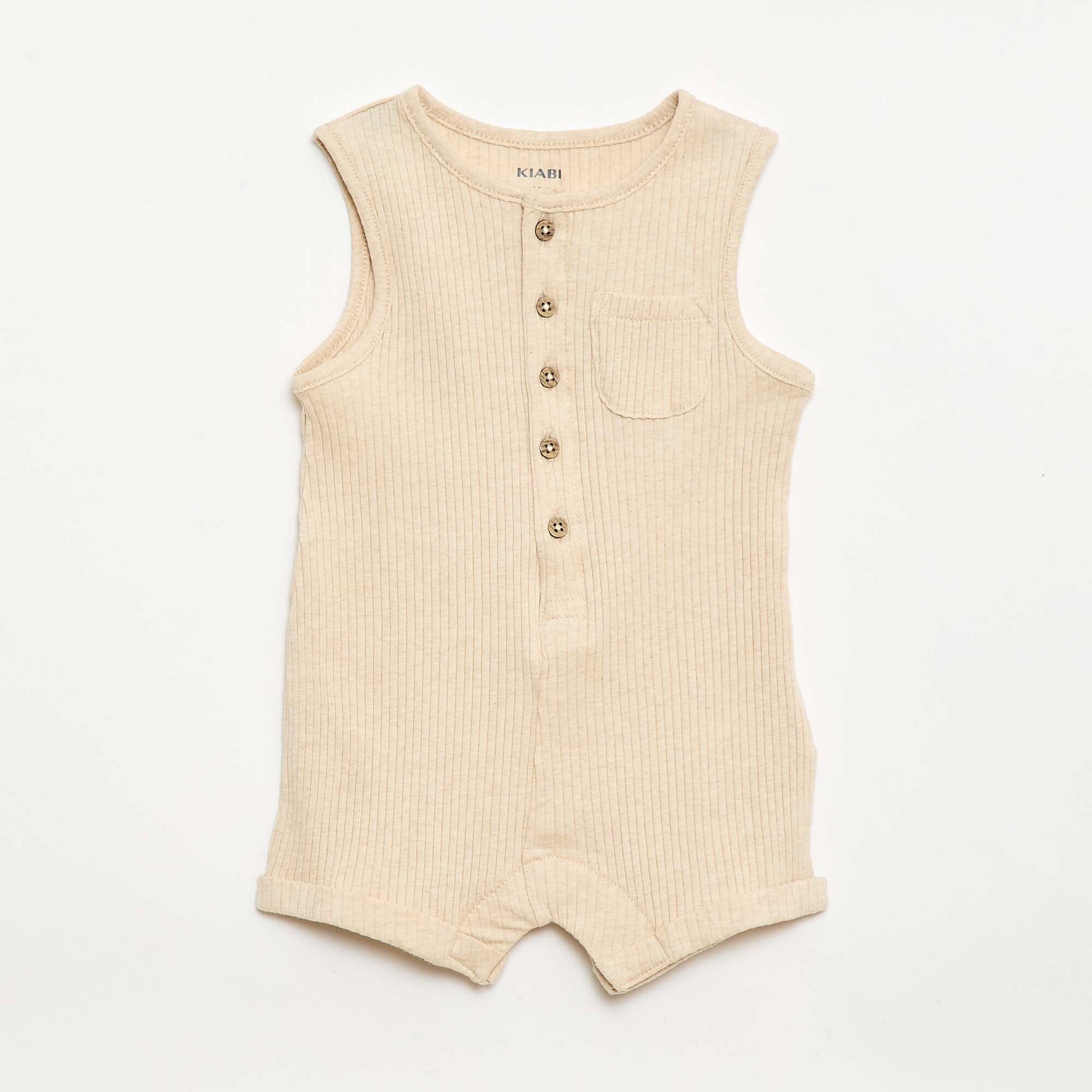 Barboteuse courte en maille côtelée BEIGE
