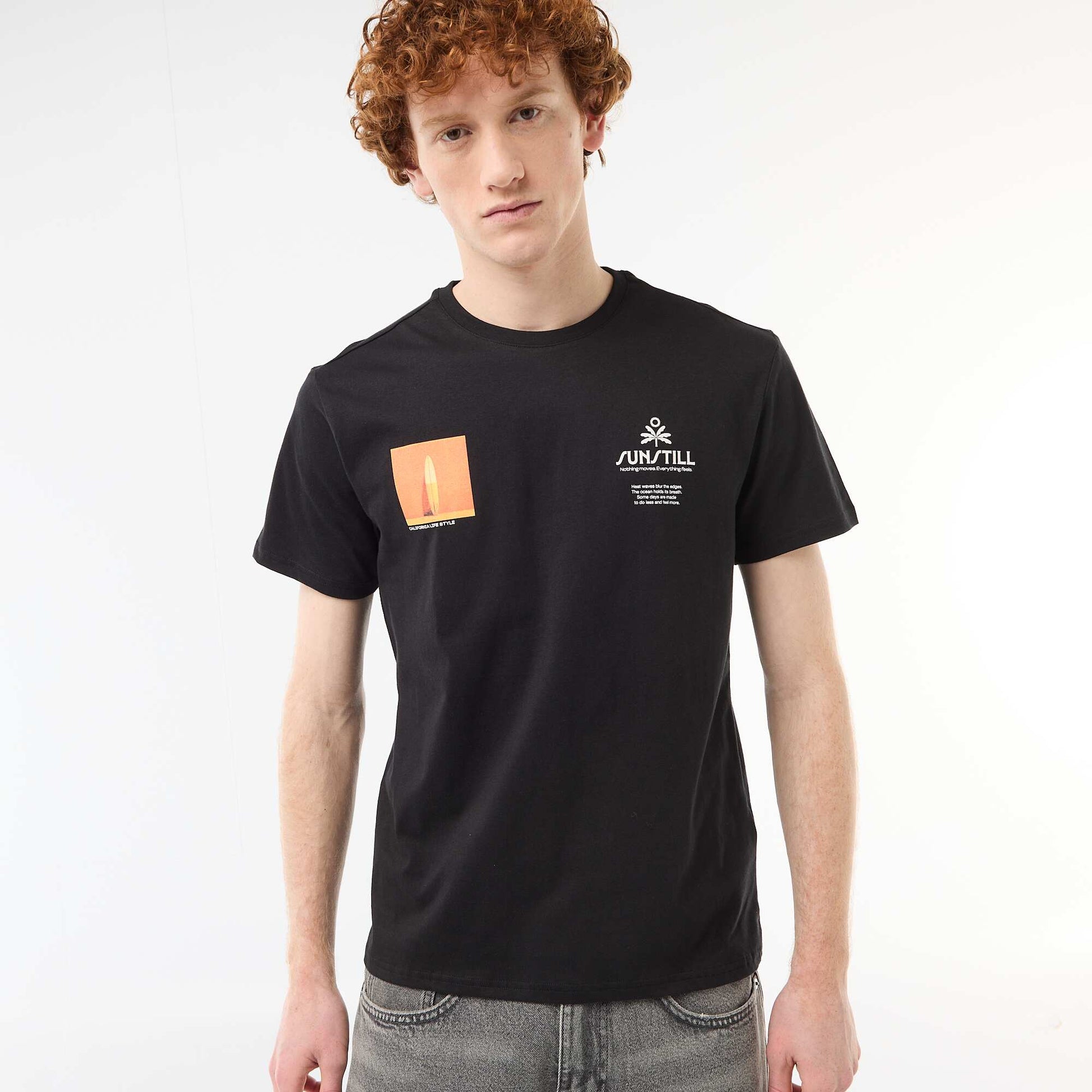 T-shirt col rond imprimé en coton BLANC