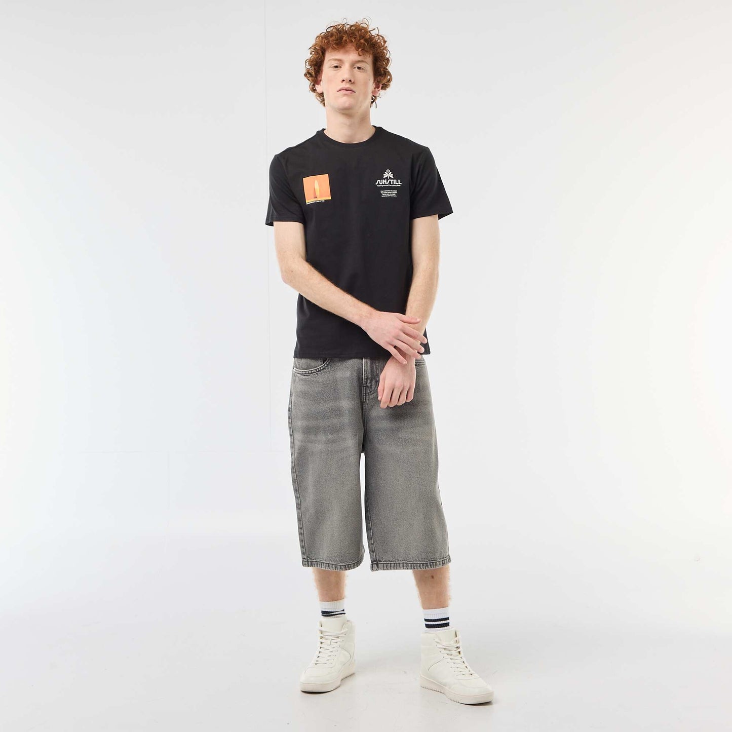 T-shirt col rond imprimé en coton BLANC
