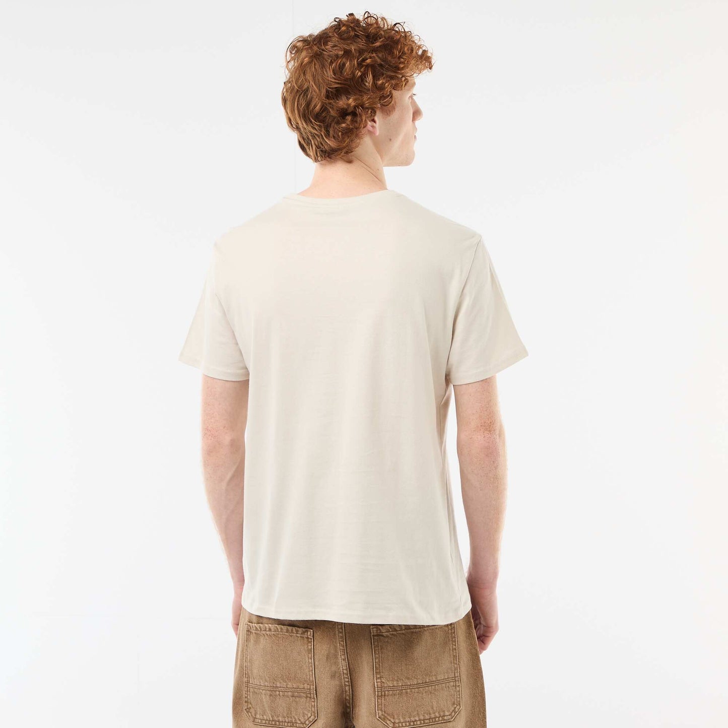 T-shirt col rond imprimé en coton BEIGE