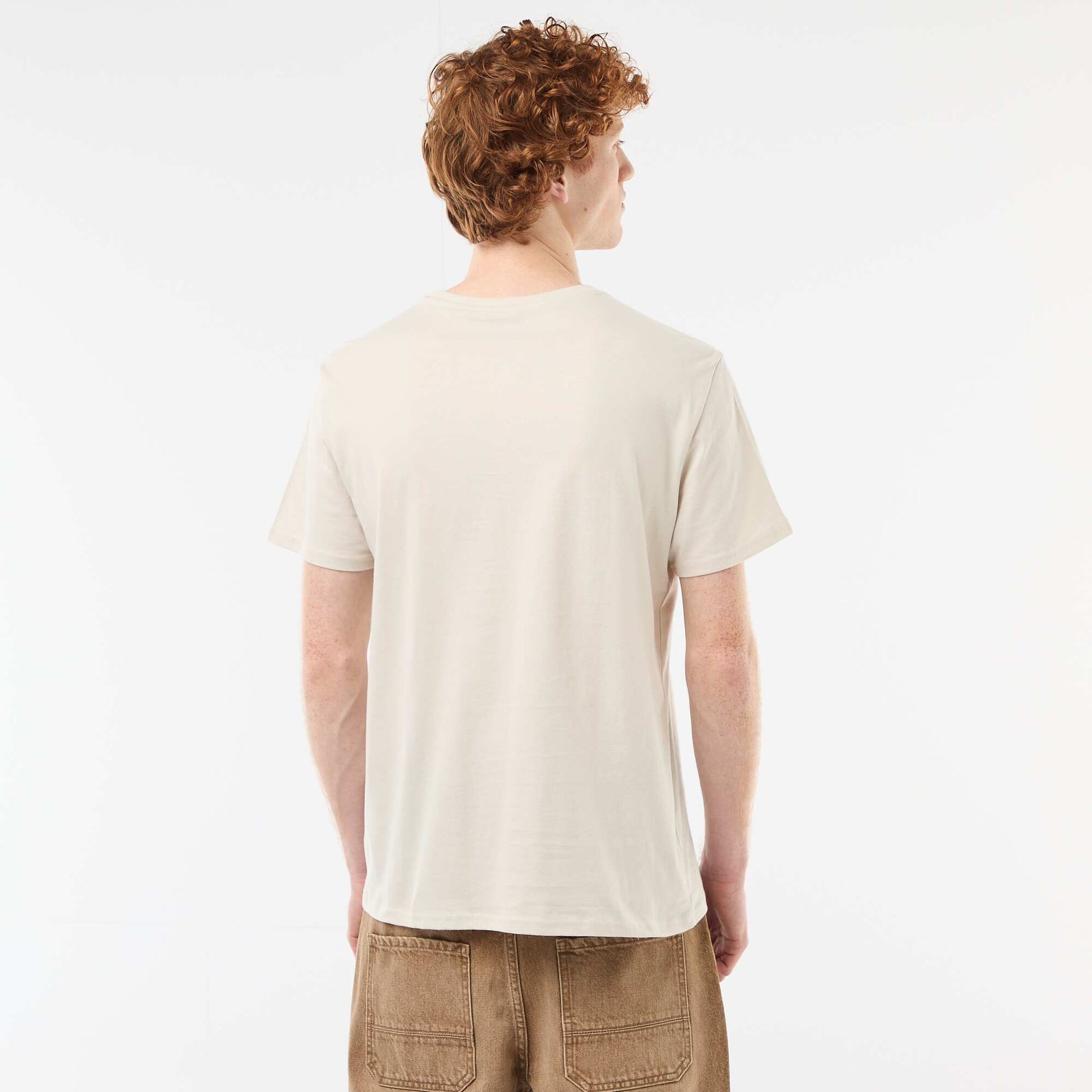 T-shirt col rond imprimé en coton BEIGE