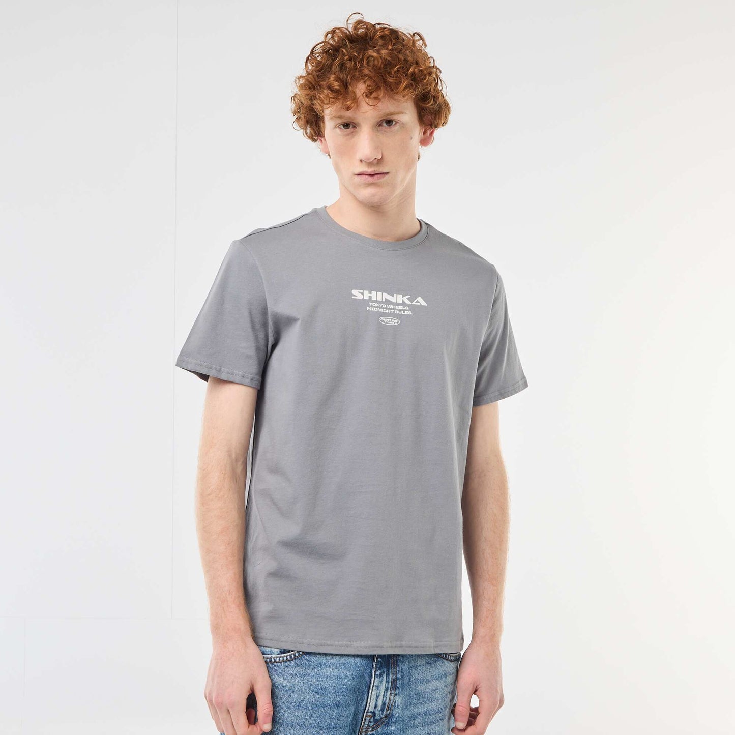 T-shirt col rond imprimé en coton GRIS