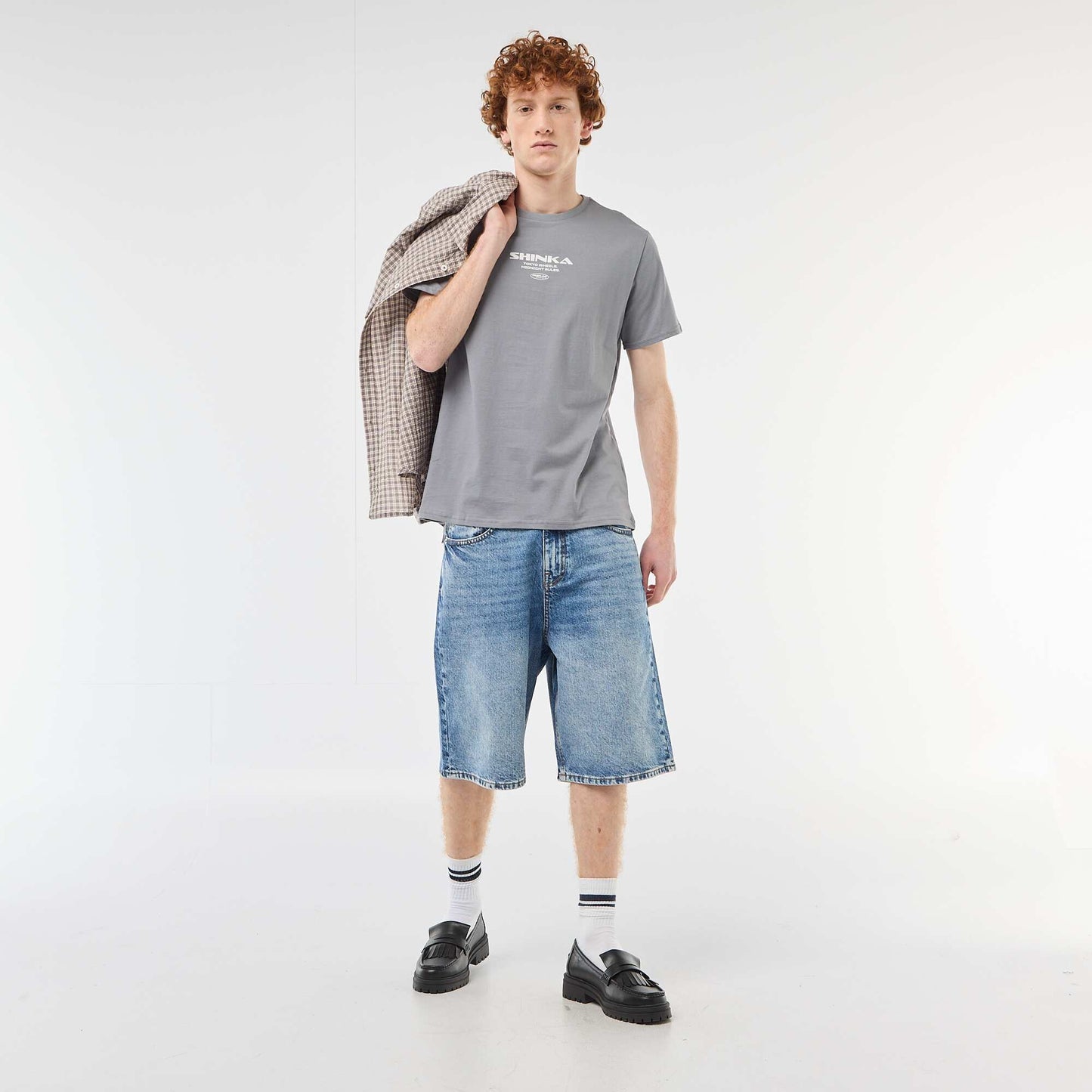 T-shirt col rond imprimé en coton GRIS