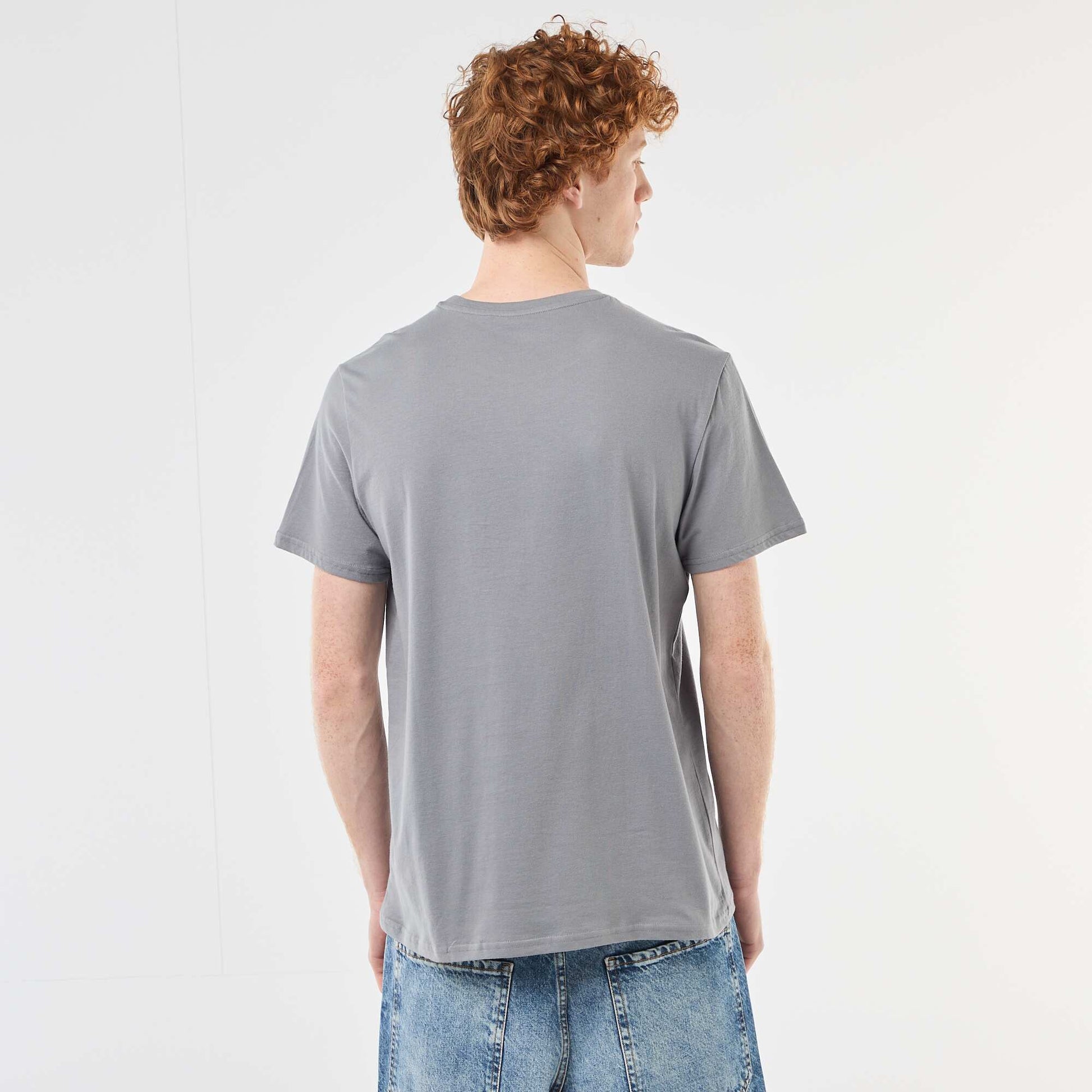 T-shirt col rond imprimé en coton GRIS