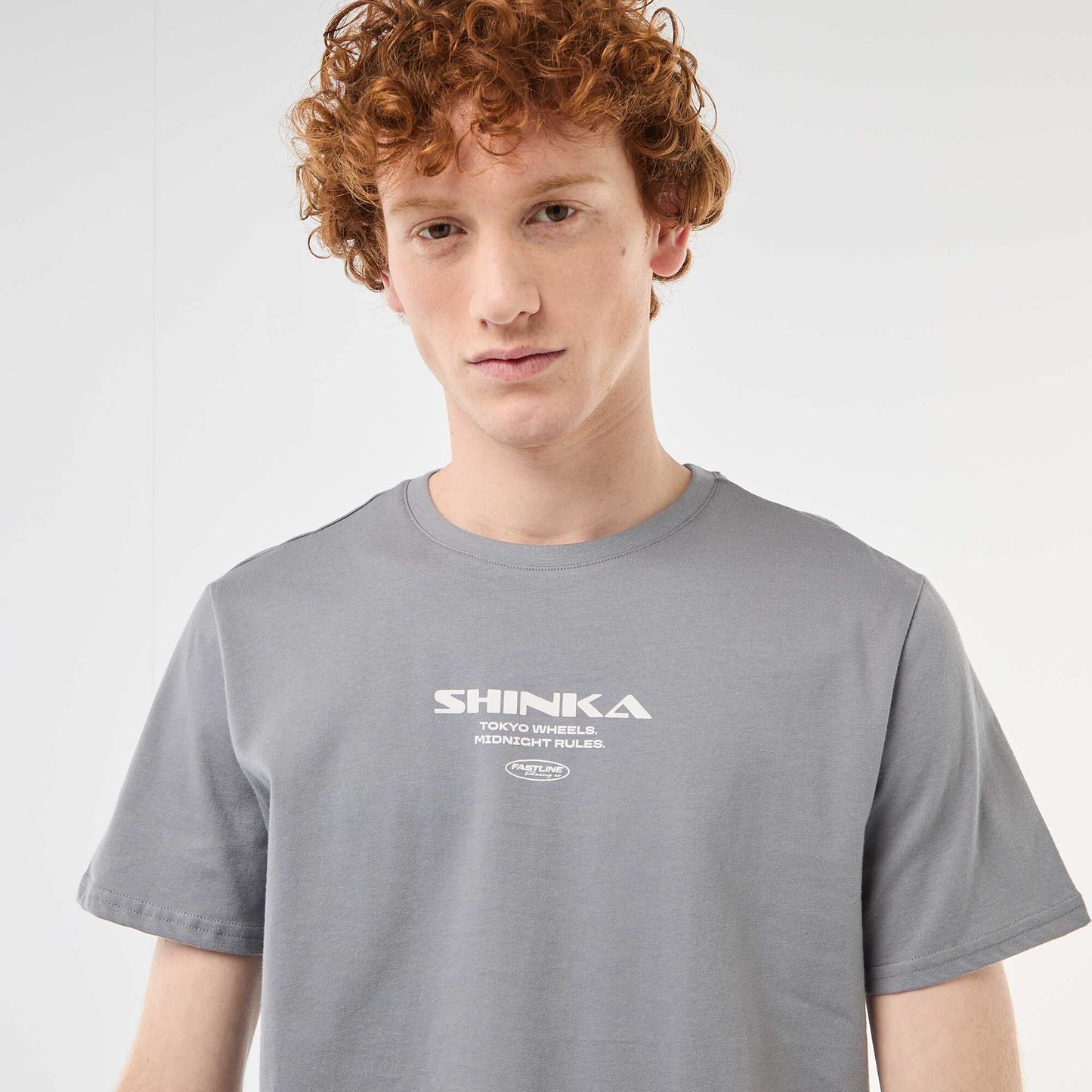T-shirt col rond imprimé en coton GRIS
