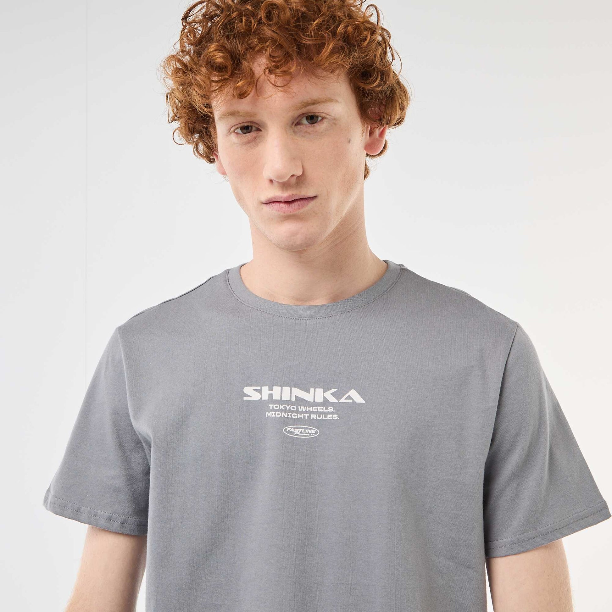 T-shirt col rond imprimé en coton GRIS
