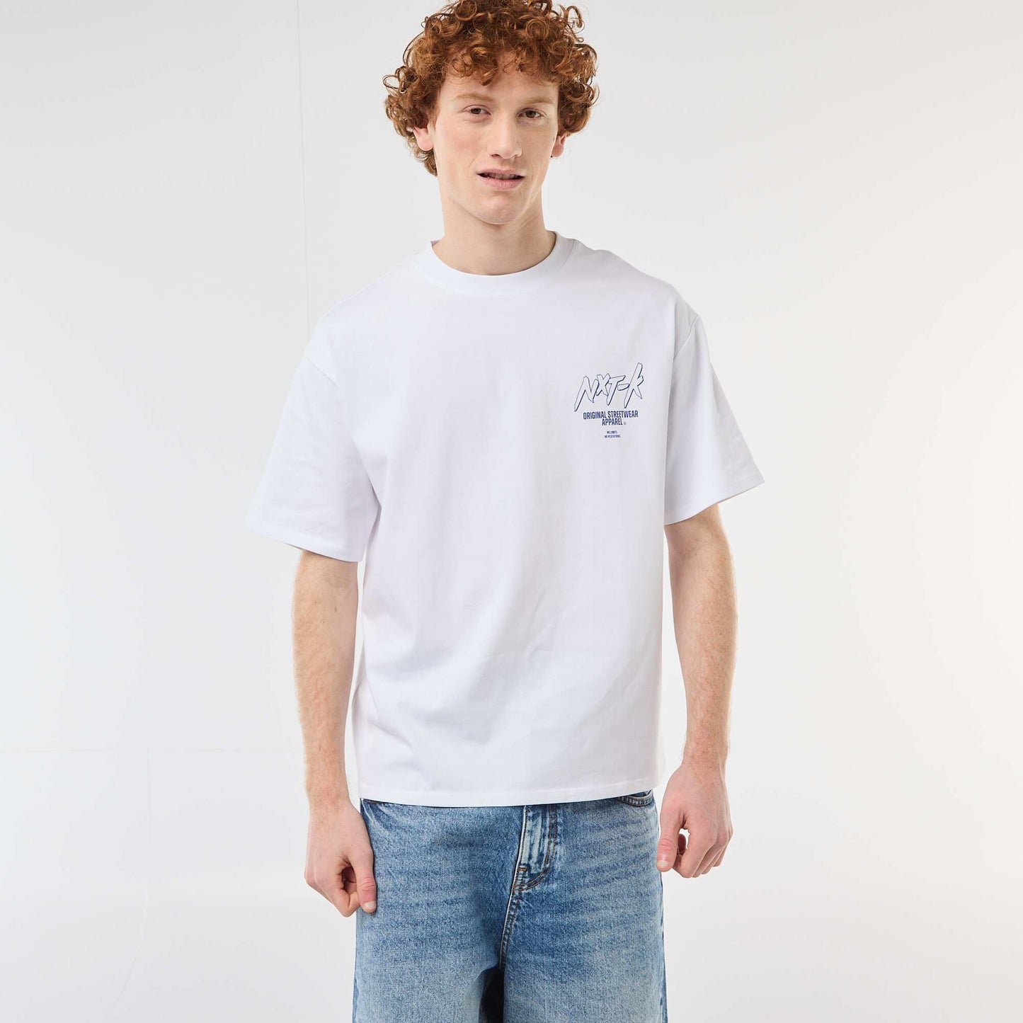 T-shirt imprimés devant et dos en coton uni BLANC