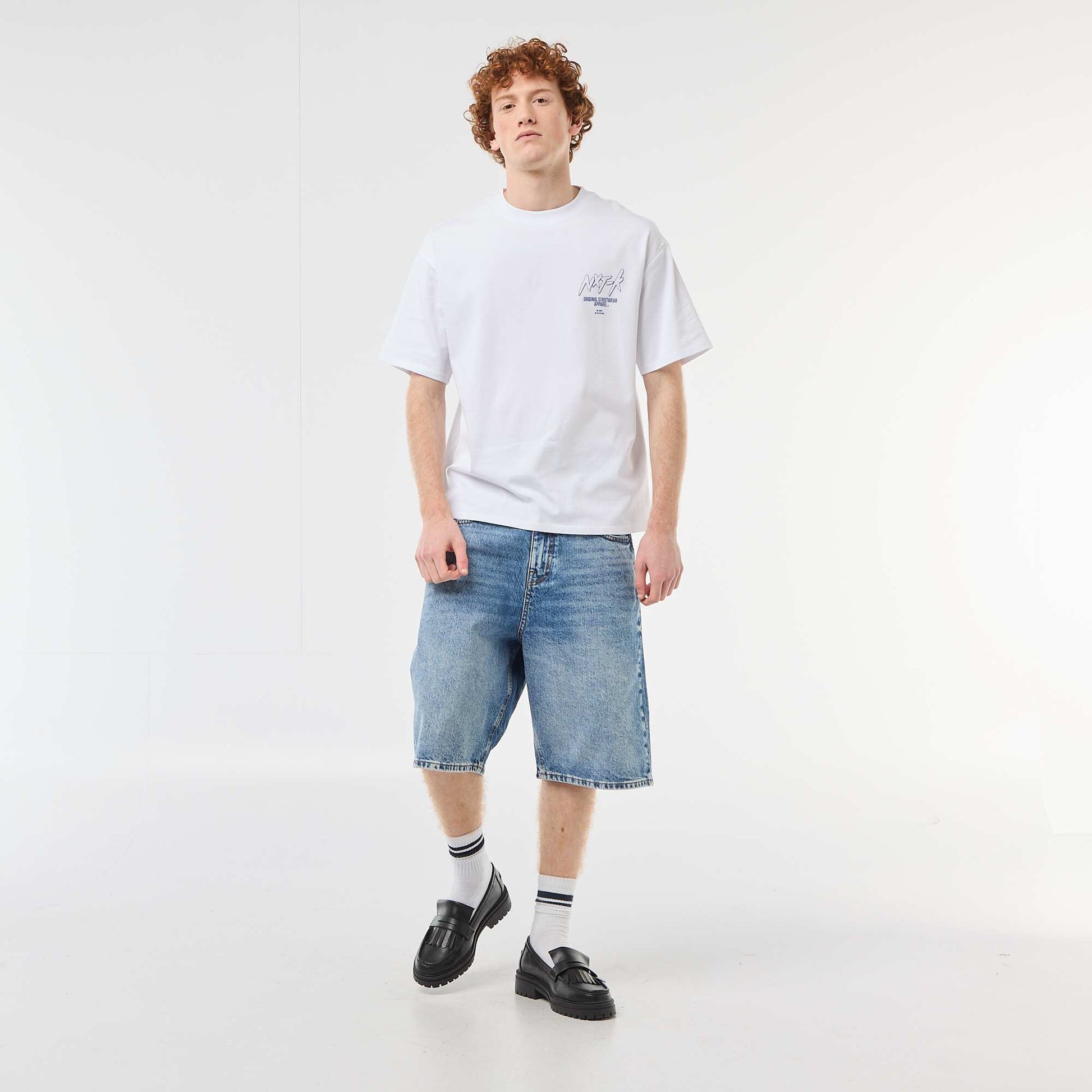 T-shirt imprimés devant et dos en coton uni BLANC