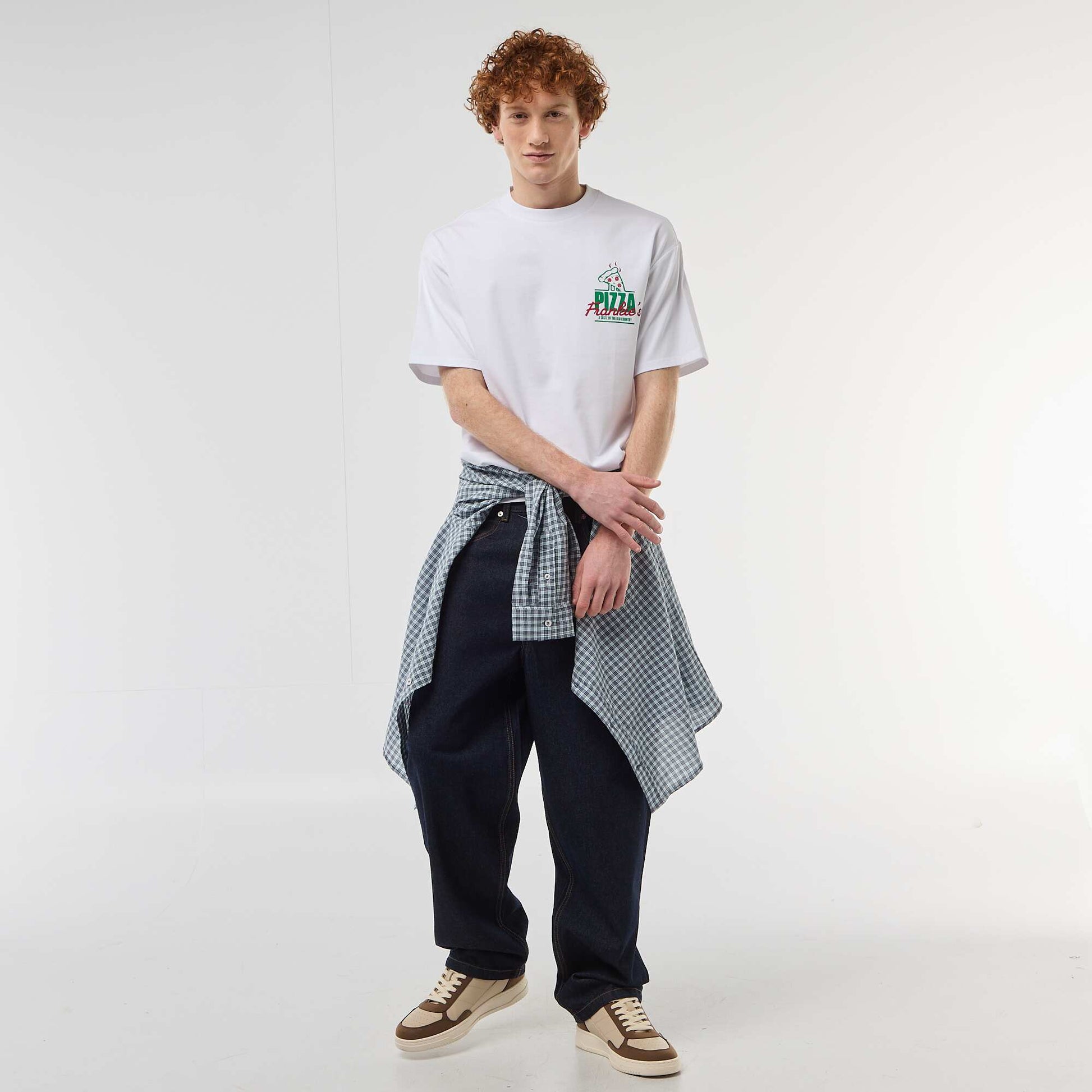 T-shirt imprimés devant et dos en coton uni BLANC