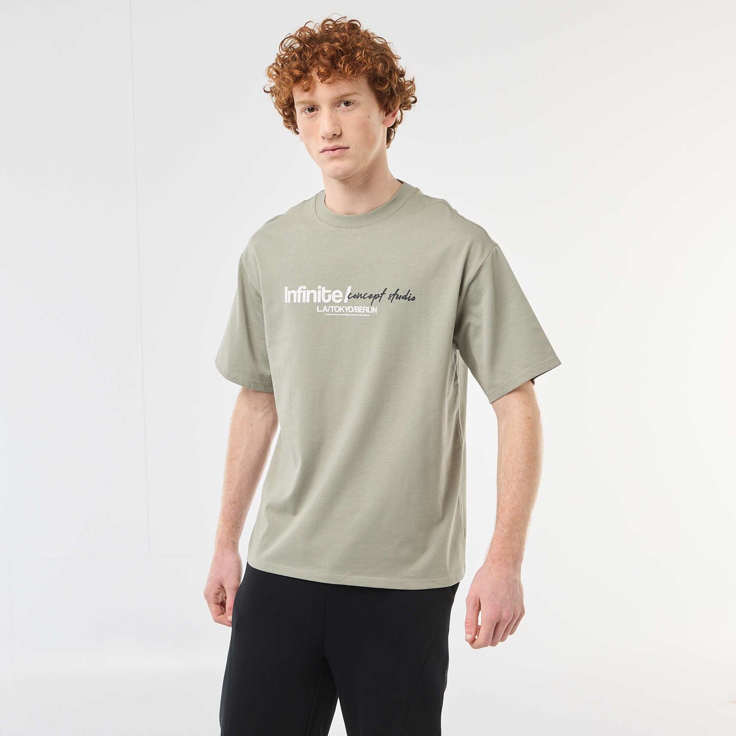 T-shirt imprimés devant et dos en coton uni VERT