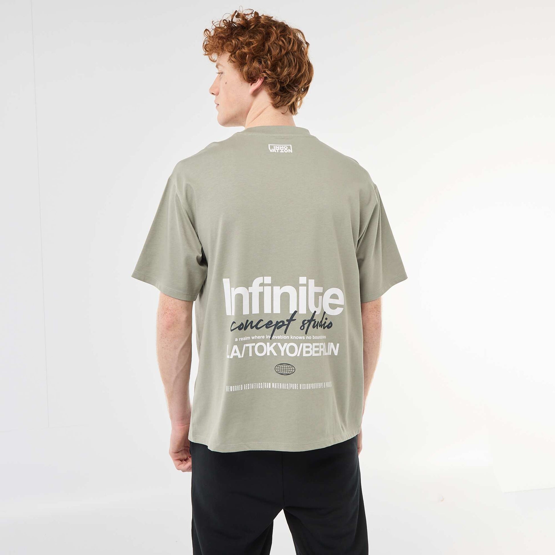 T-shirt imprimés devant et dos en coton uni VERT