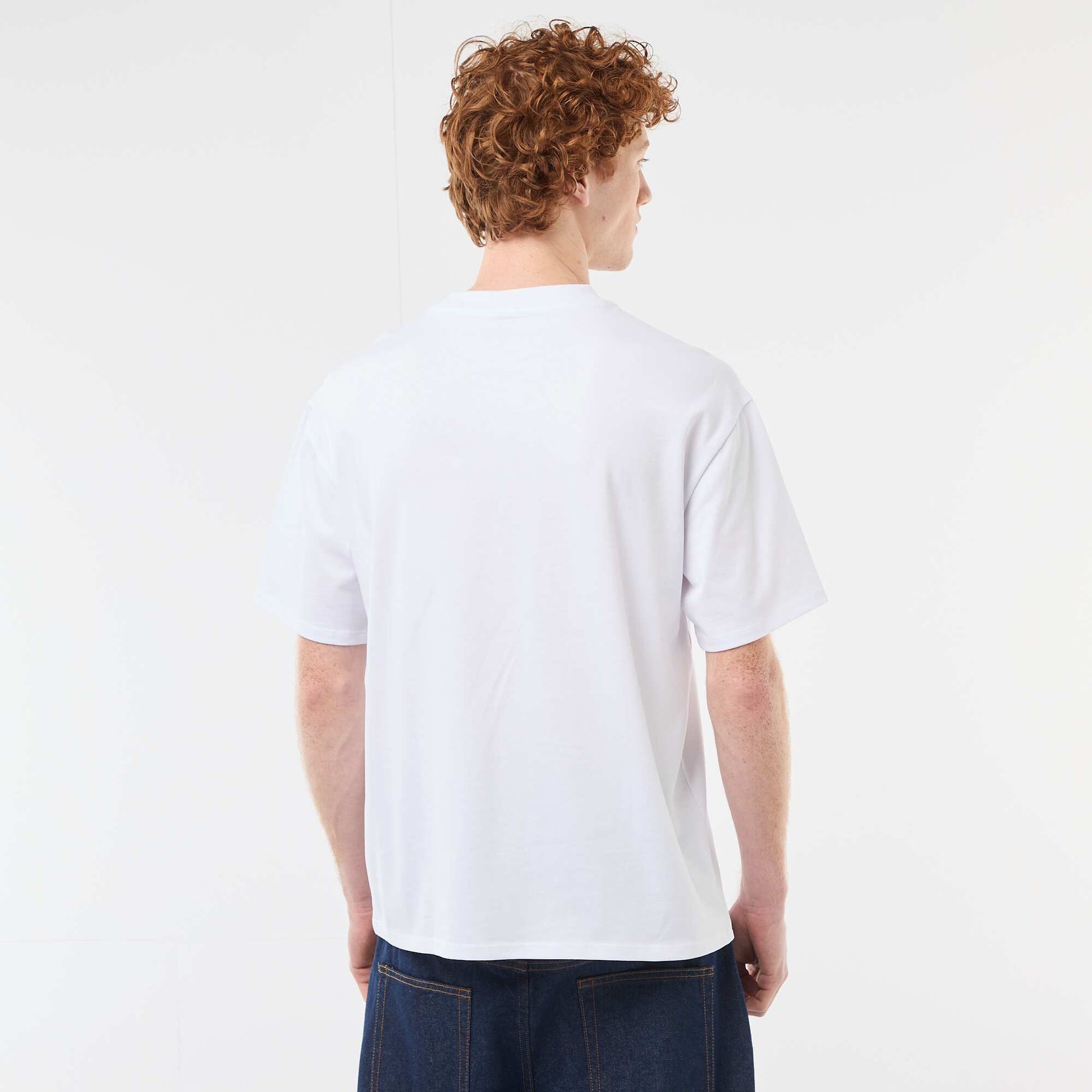 T-shirt col rond avec broderie contrastante BLANC