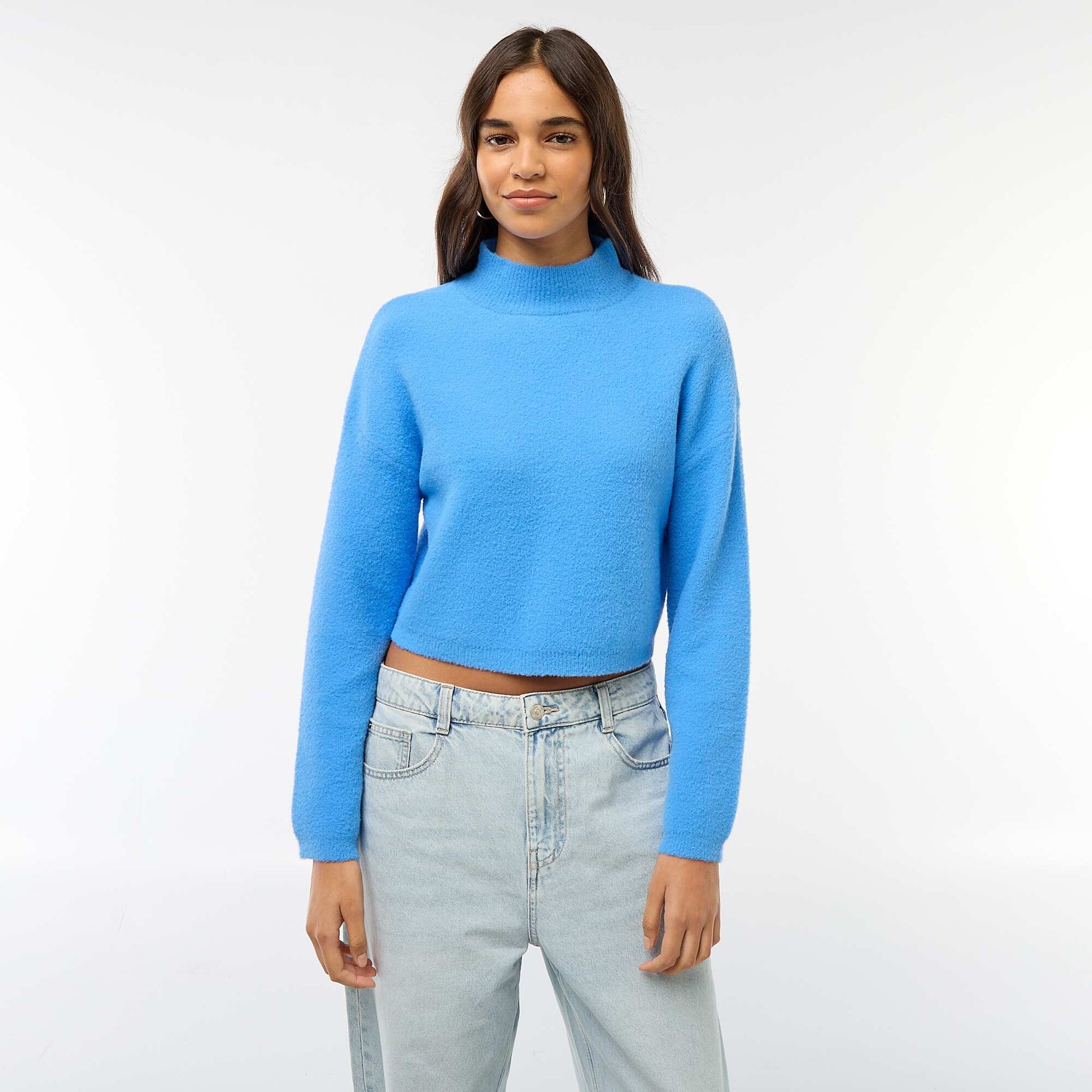 Pull col montant en maille grosse jauge BLEU