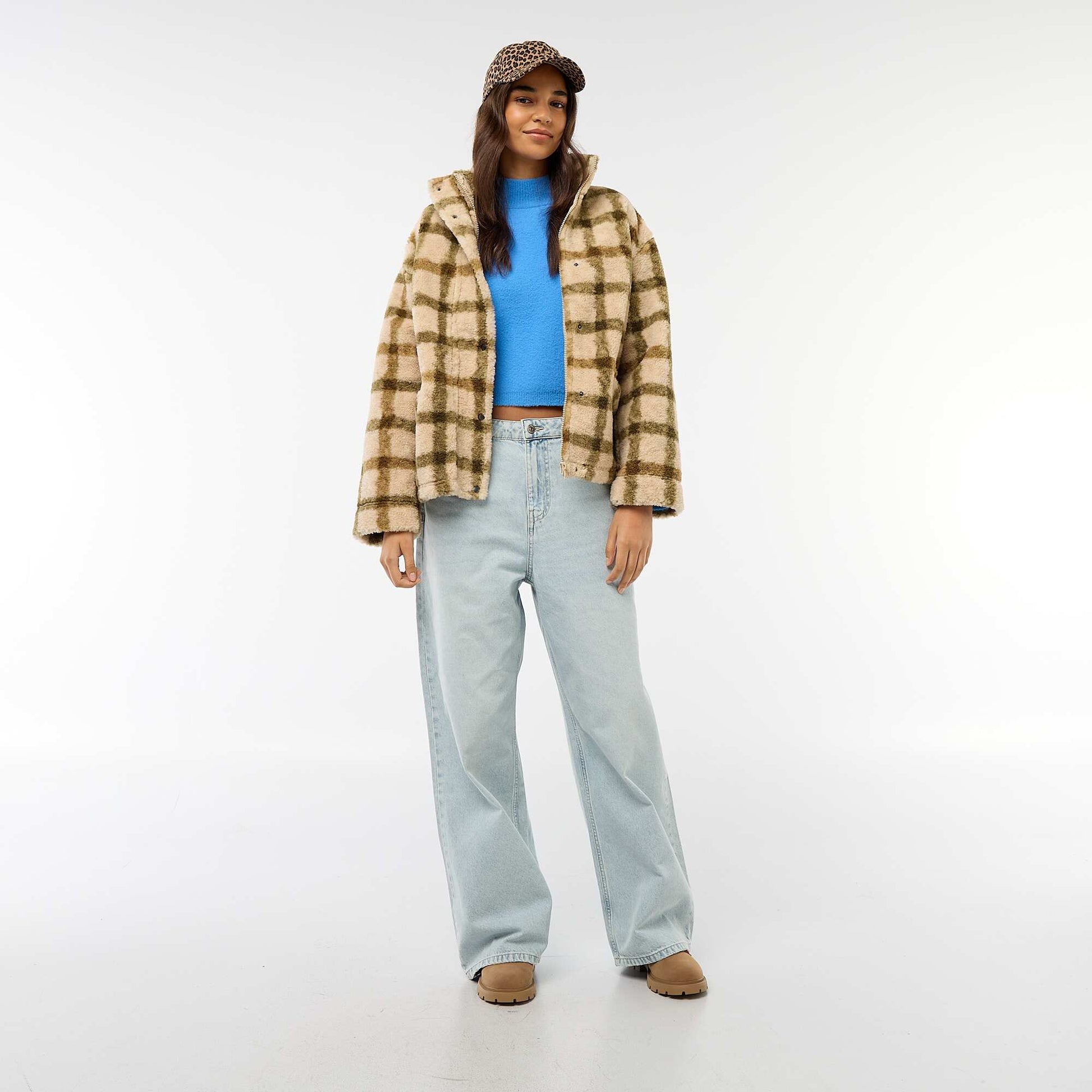 Pull col montant en maille grosse jauge BLEU