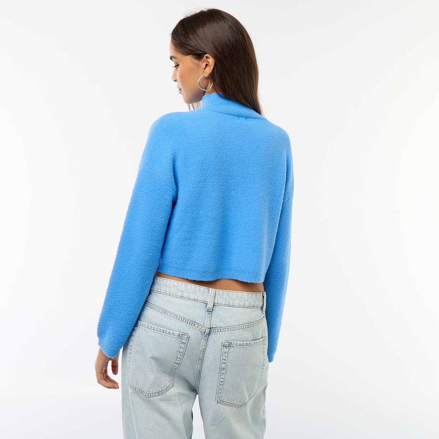 Pull col montant en maille grosse jauge BLEU