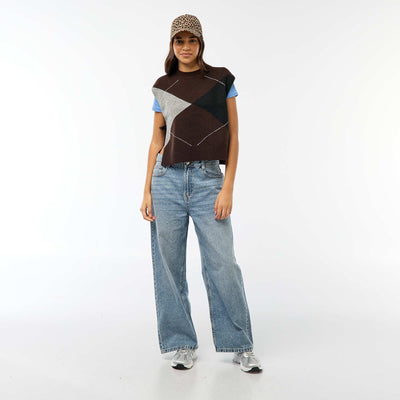 Pull sans manches avec liens à nouer sur les côtés MARRON