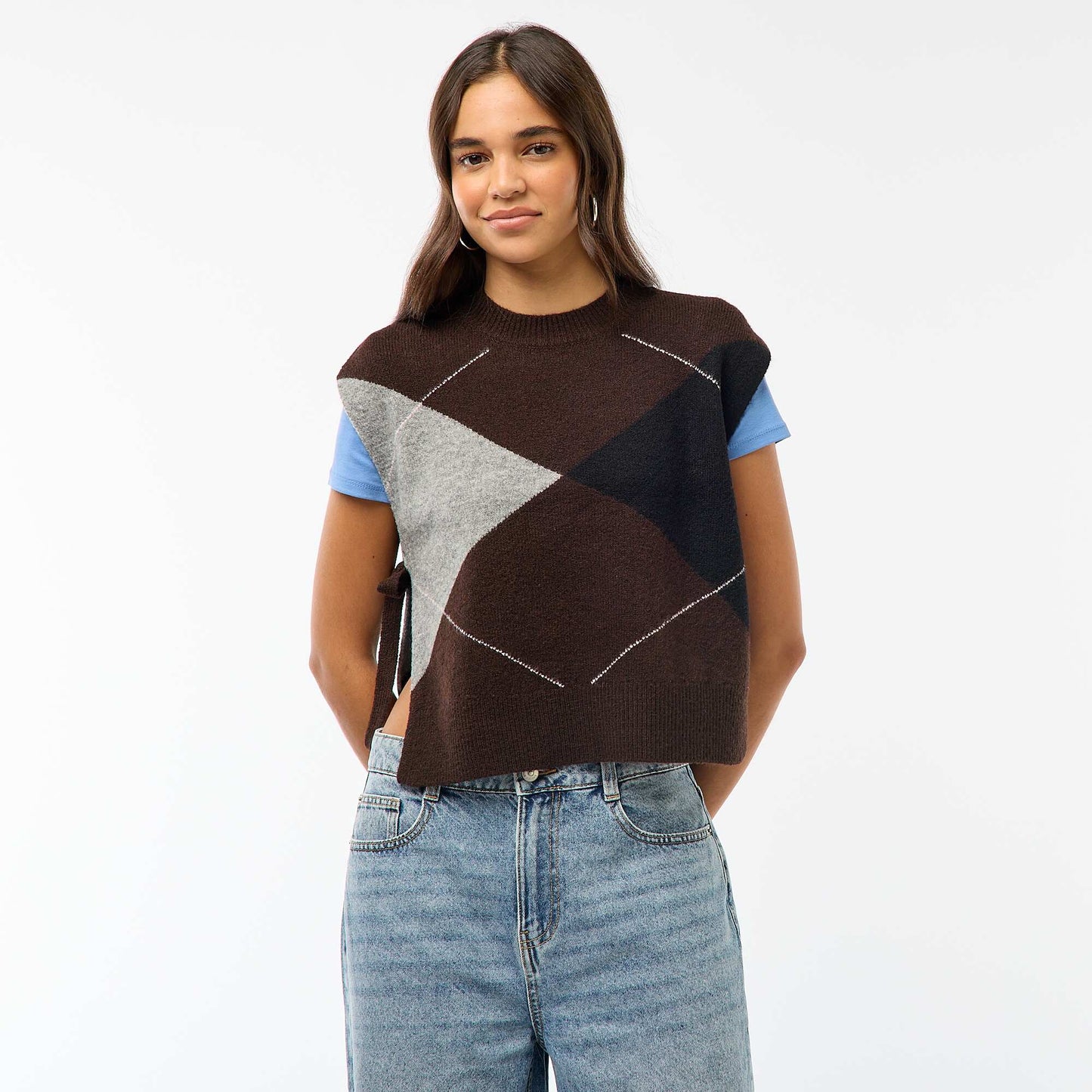 Pull sans manches avec liens à nouer sur les côtés MARRON
