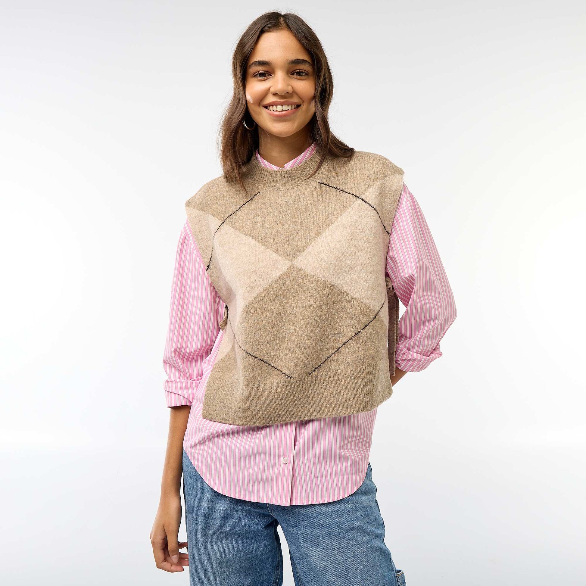 Pull sans manches avec liens à nouer sur les côtés BEIGE