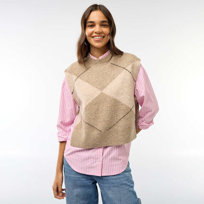 Pull sans manches avec liens à nouer sur les côtés BEIGE