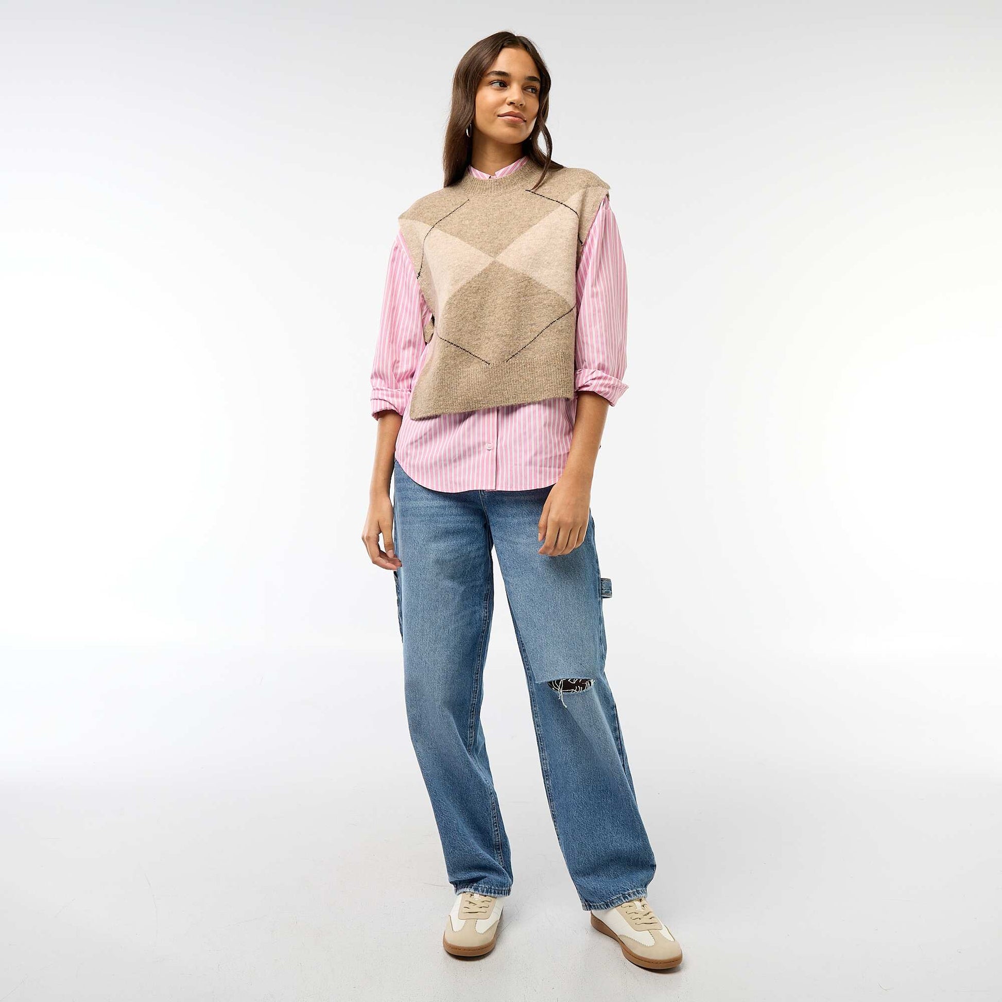 Pull sans manches avec liens à nouer sur les côtés BEIGE