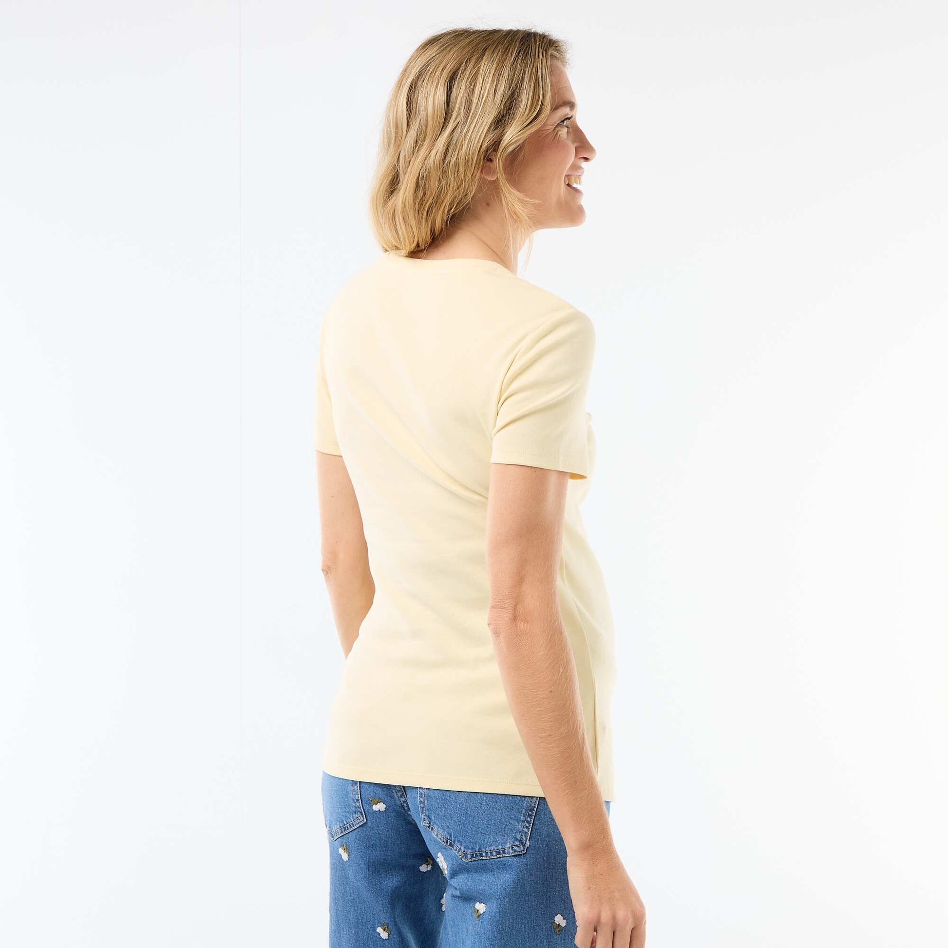 T-shirt de maternité avec col rond drapé JAUNE