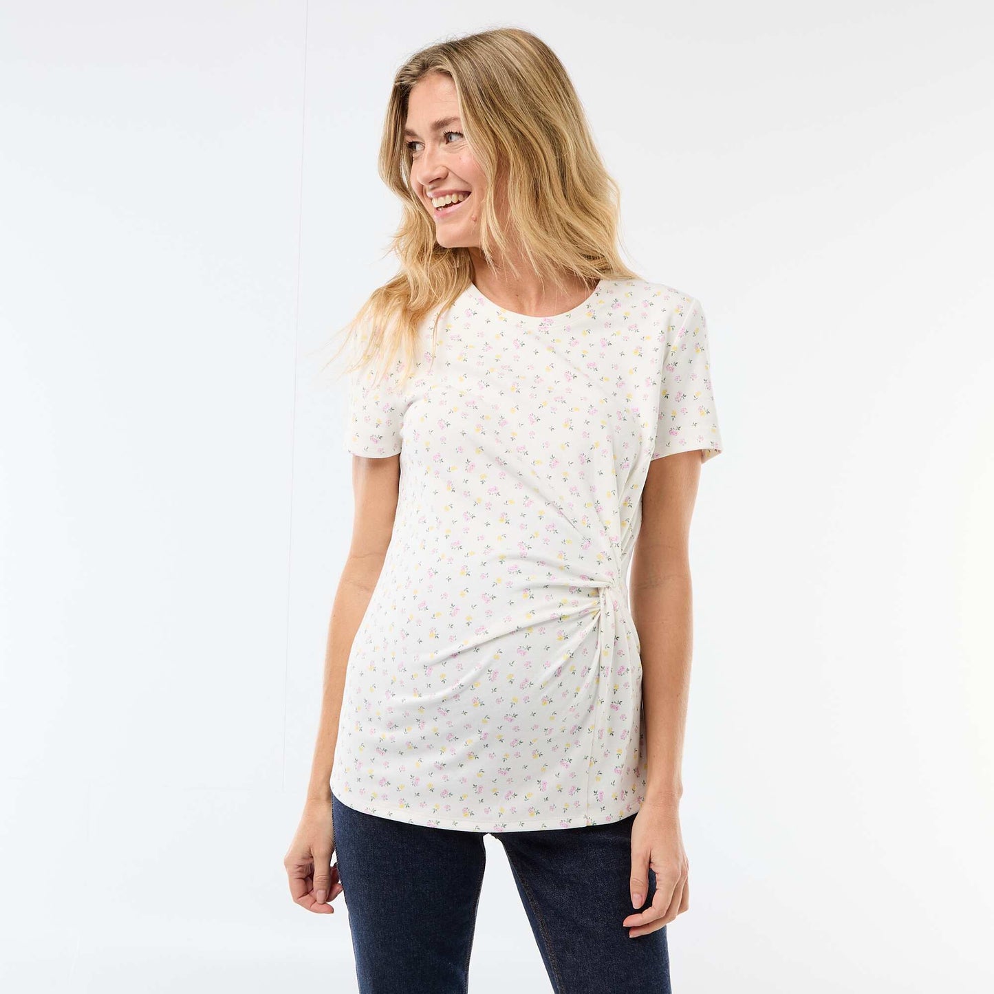 T-shirt de maternité avec col rond drapé BEIGE