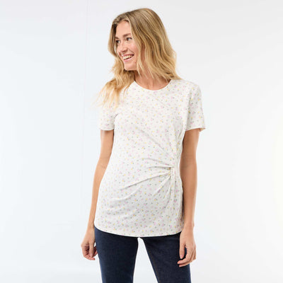 T-shirt de maternité avec col rond drapé BEIGE