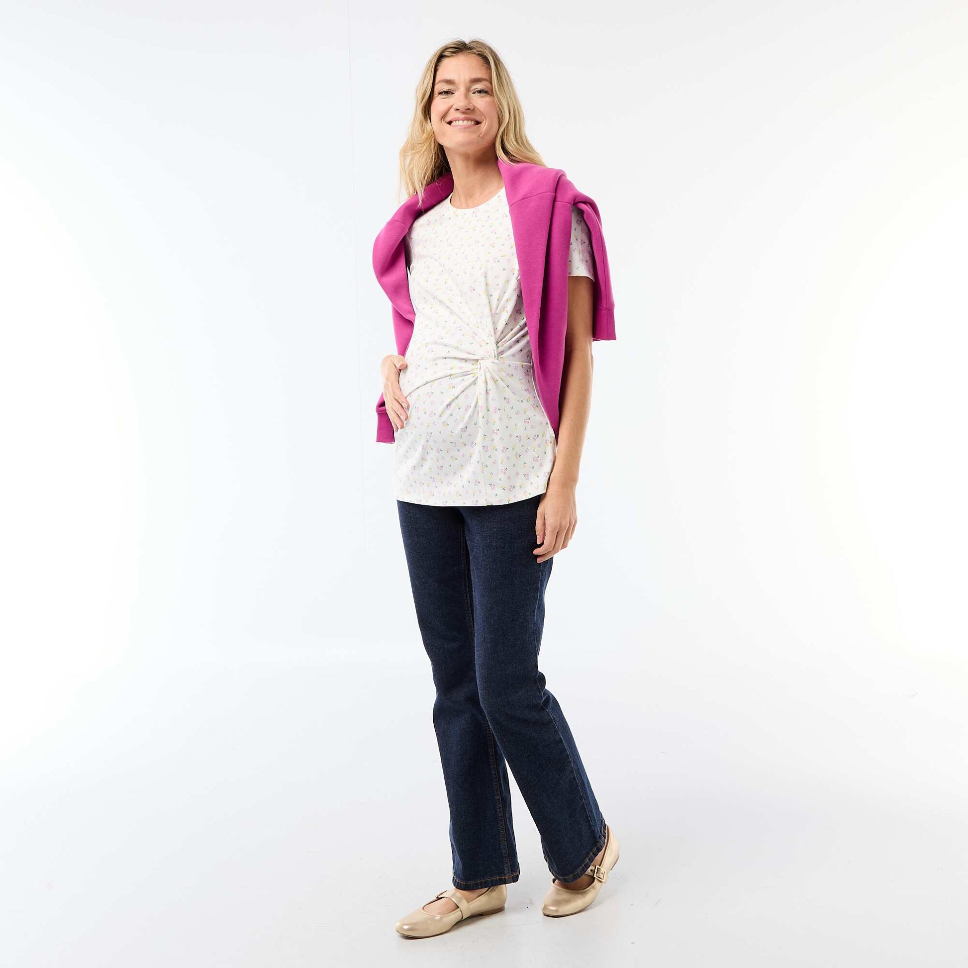 T-shirt de maternité avec col rond drapé BEIGE