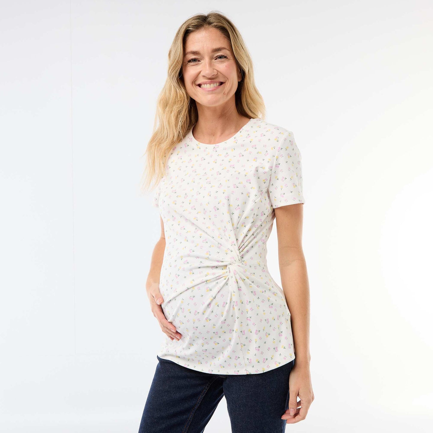 T-shirt de maternité avec col rond drapé BEIGE