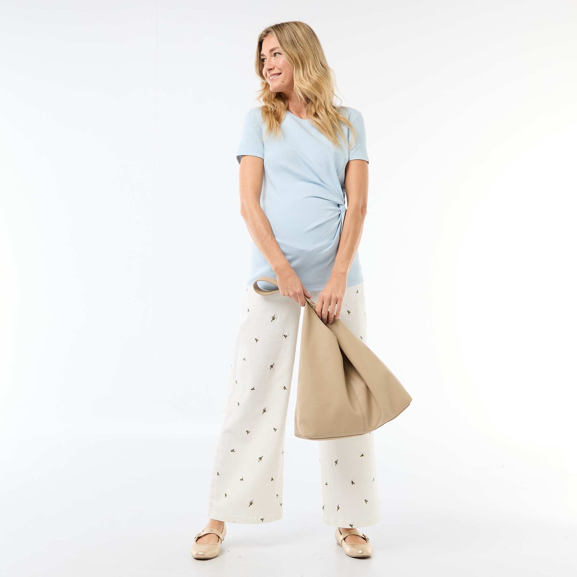 T-shirt de maternité avec col rond drapé BLEU