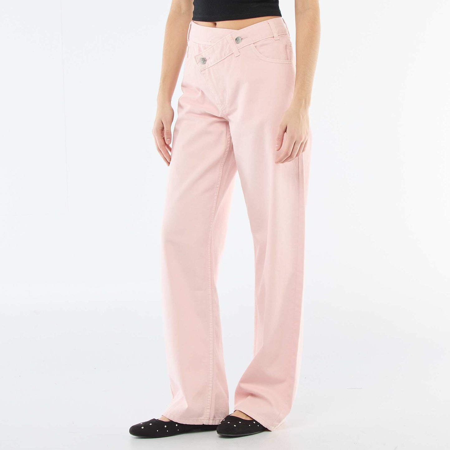 Pantalon twill ouverture asymétrique ROSE