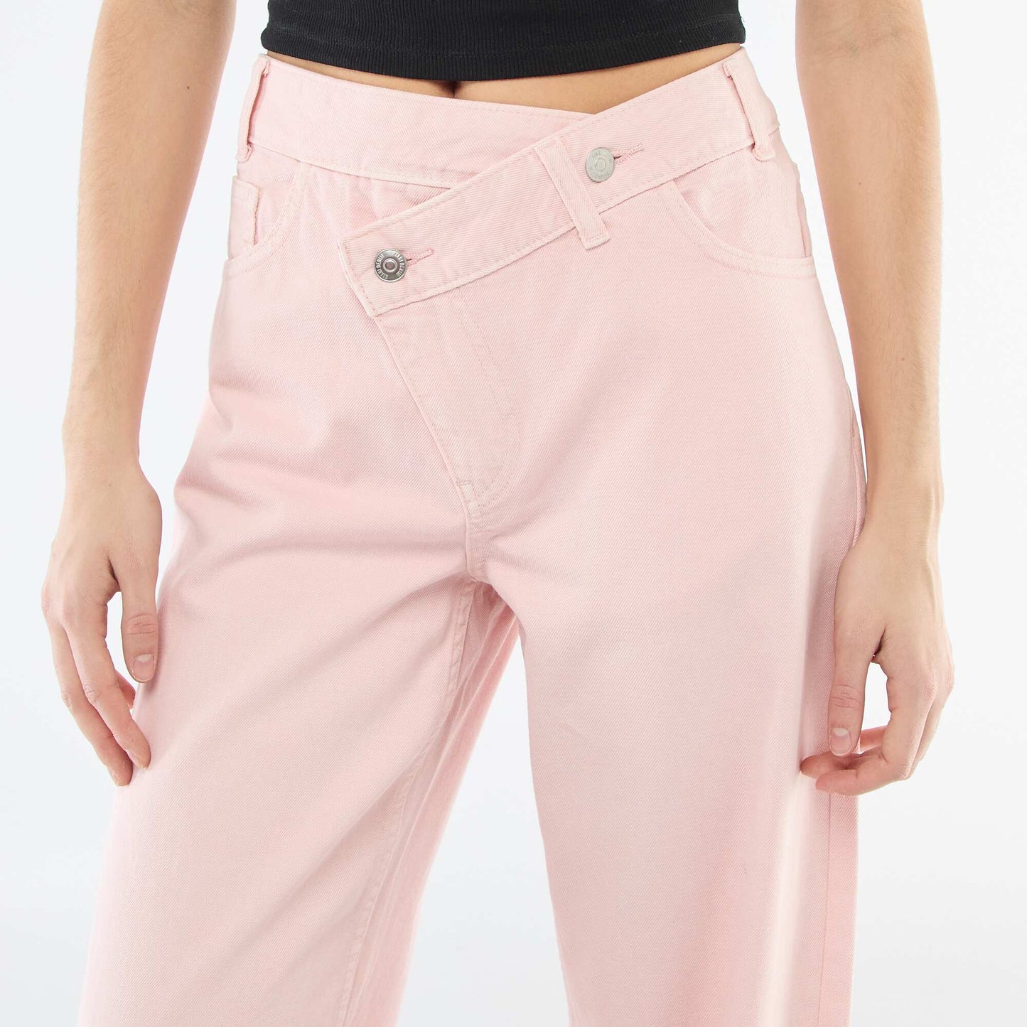Pantalon twill ouverture asymétrique ROSE