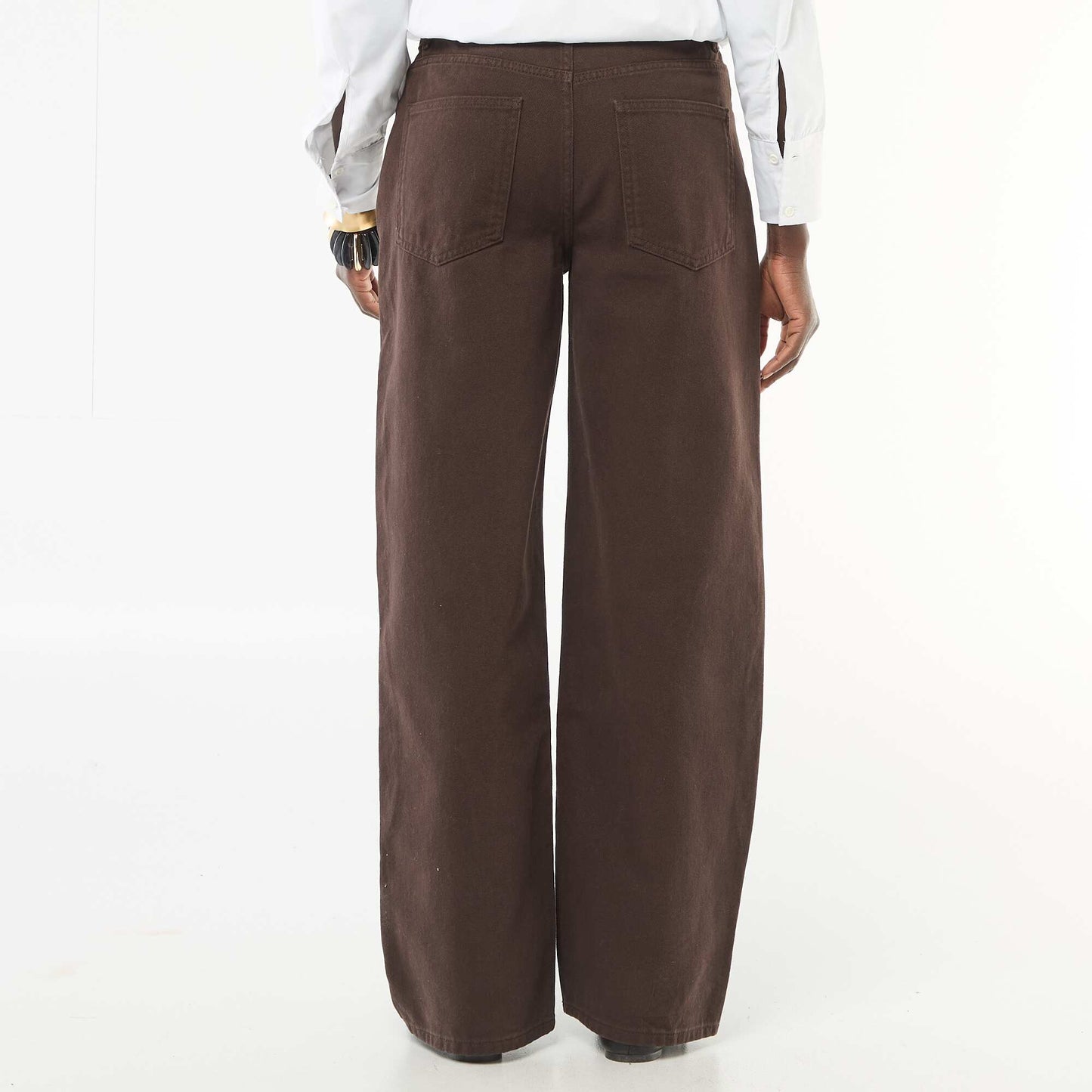 Pantalon twill ouverture asymétrique MARRON