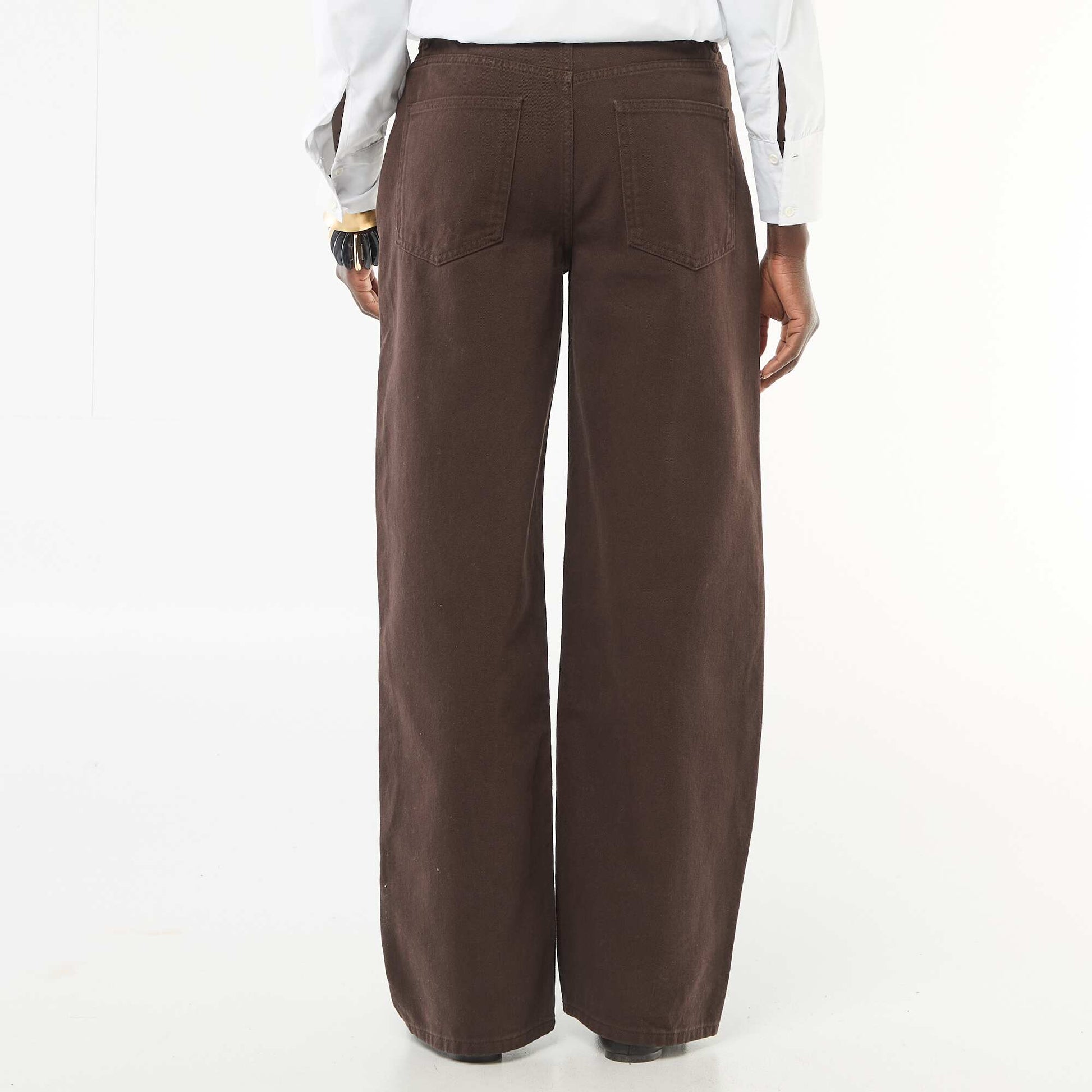 Pantalon twill ouverture asymétrique MARRON