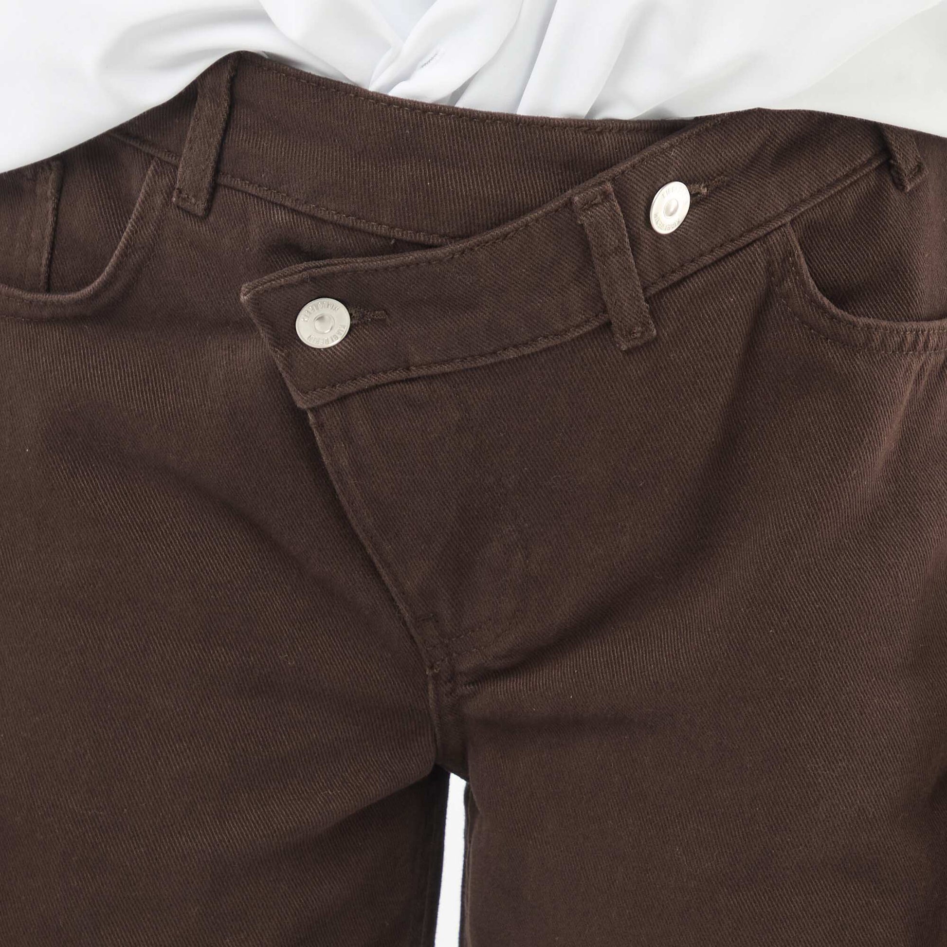 Pantalon twill ouverture asymétrique MARRON