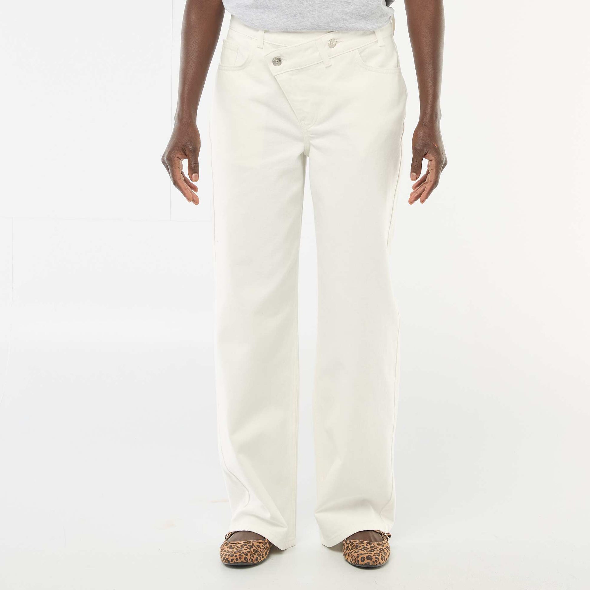 Pantalon twill ouverture asymétrique BEIGE