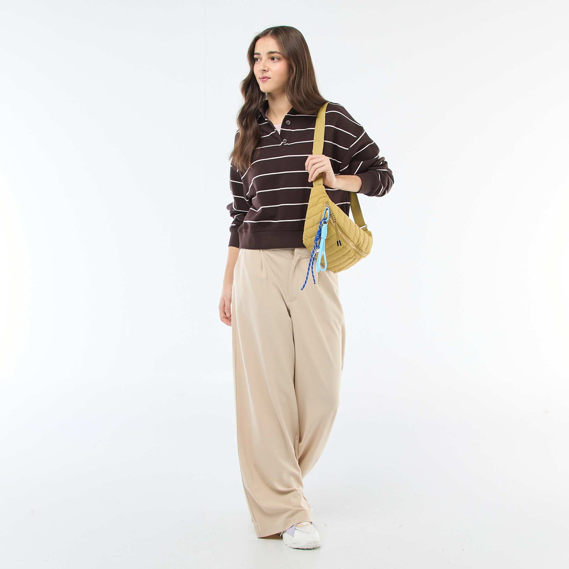Pantalon large avec taille boxer BEIGE