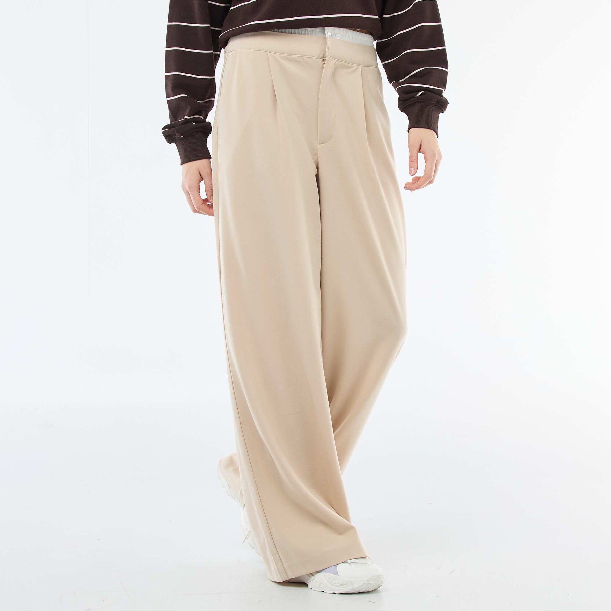 Pantalon large avec taille boxer BEIGE